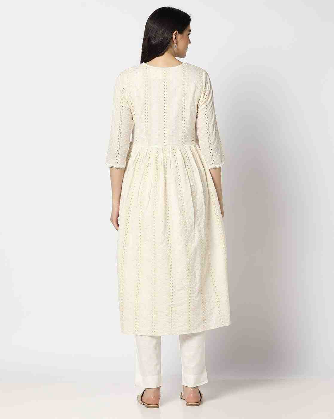 KRITA | Women Schiffli Embroidered Angrakha Kurta|2