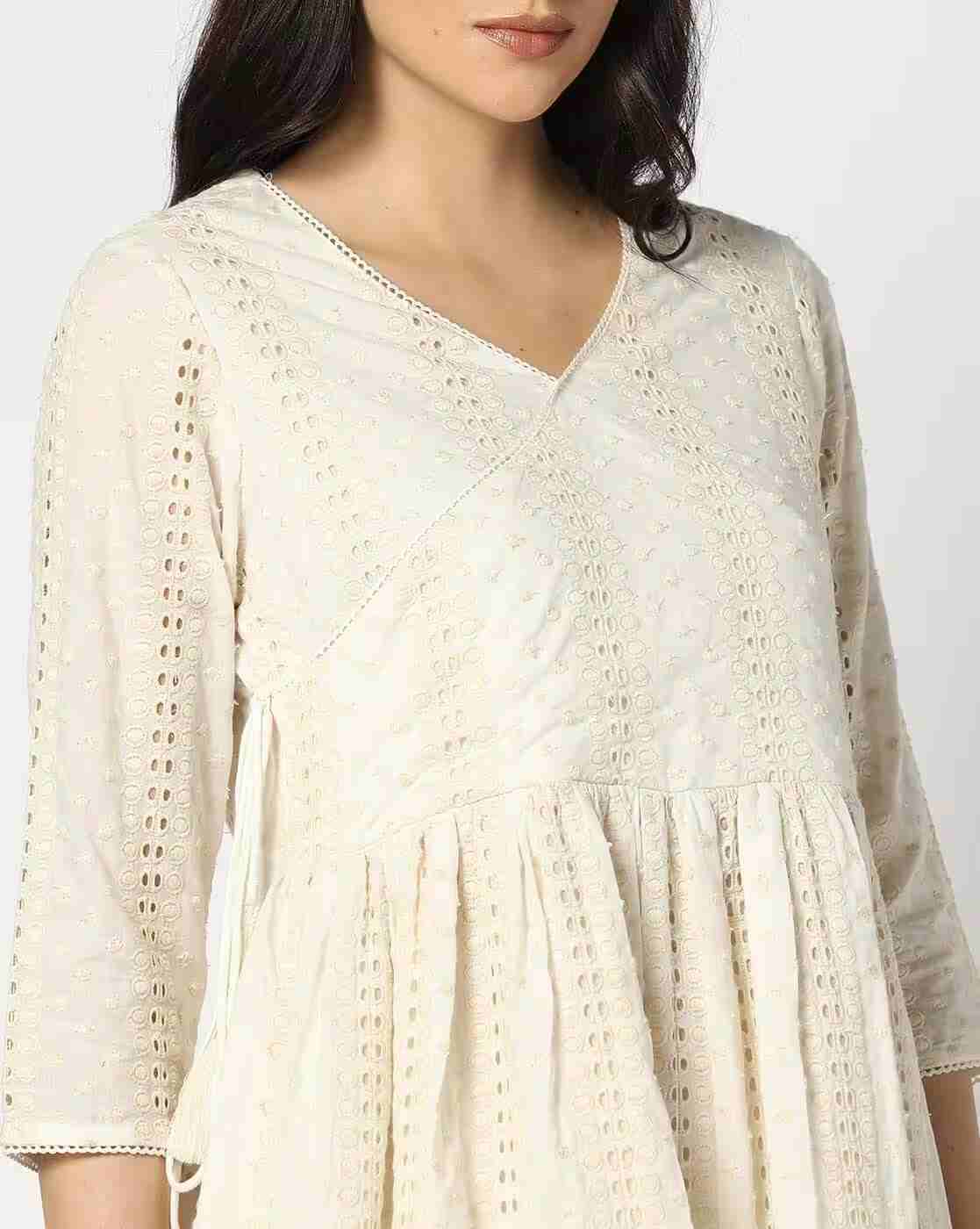 KRITA | Women Schiffli Embroidered Angrakha Kurta|3