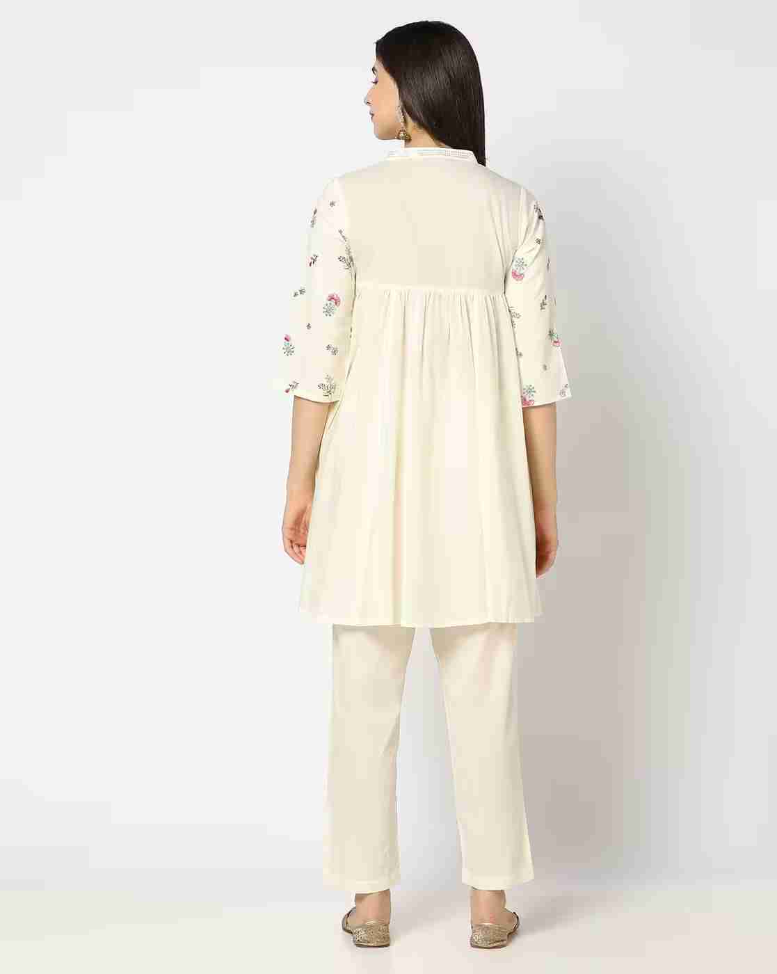 KRITA | Women Floral Embroidered Flared Kurta & Pants Set|2
