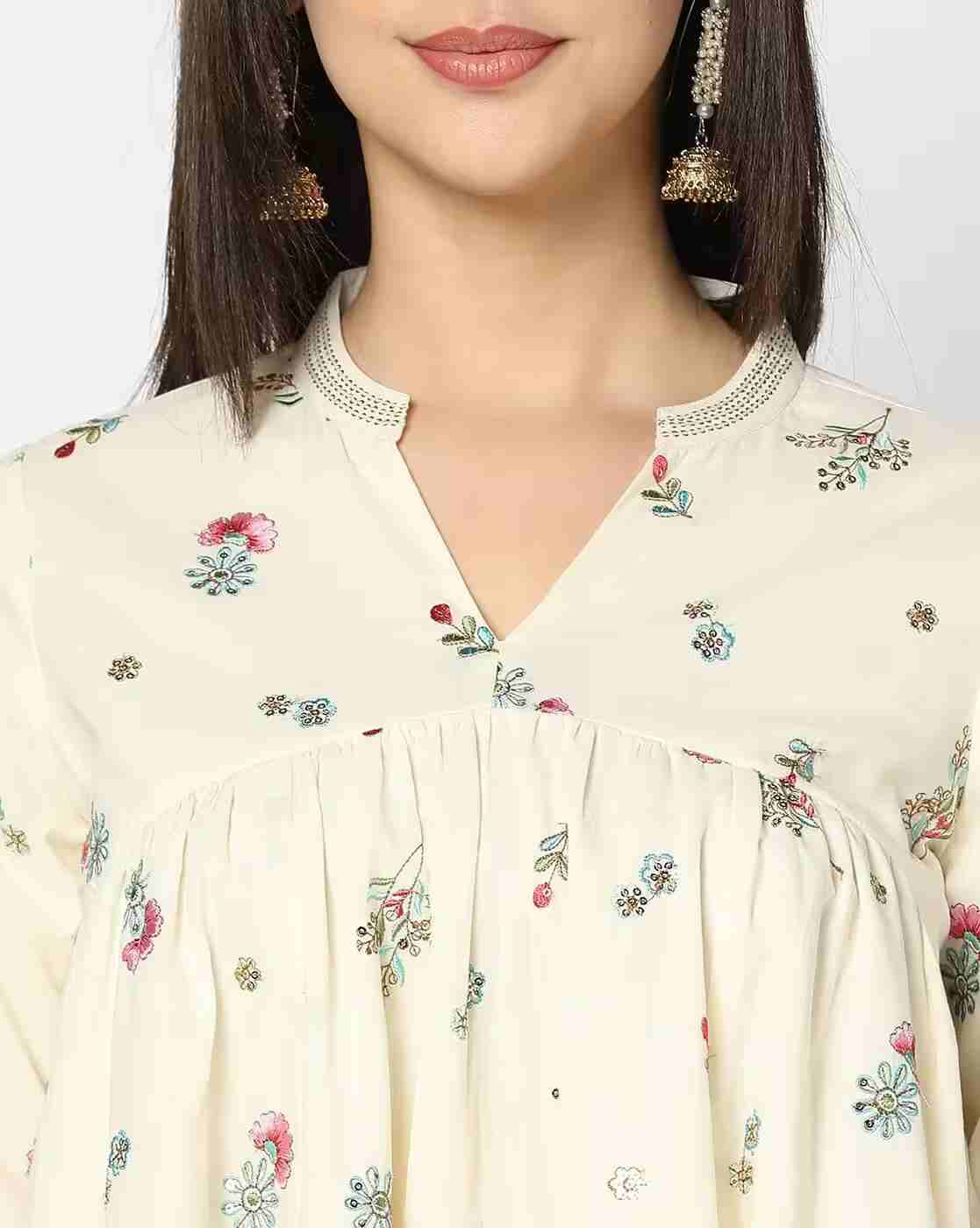 KRITA | Women Floral Embroidered Flared Kurta & Pants Set|3