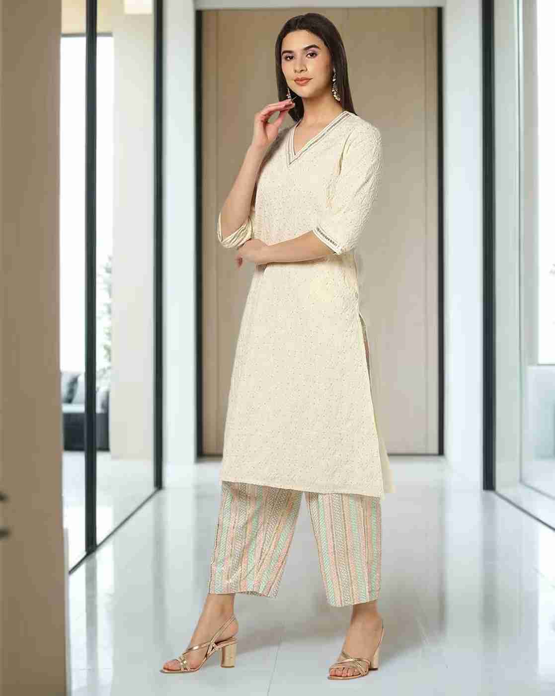 KRITA | Women Embroidered Straight Kurta & Pants Set|0