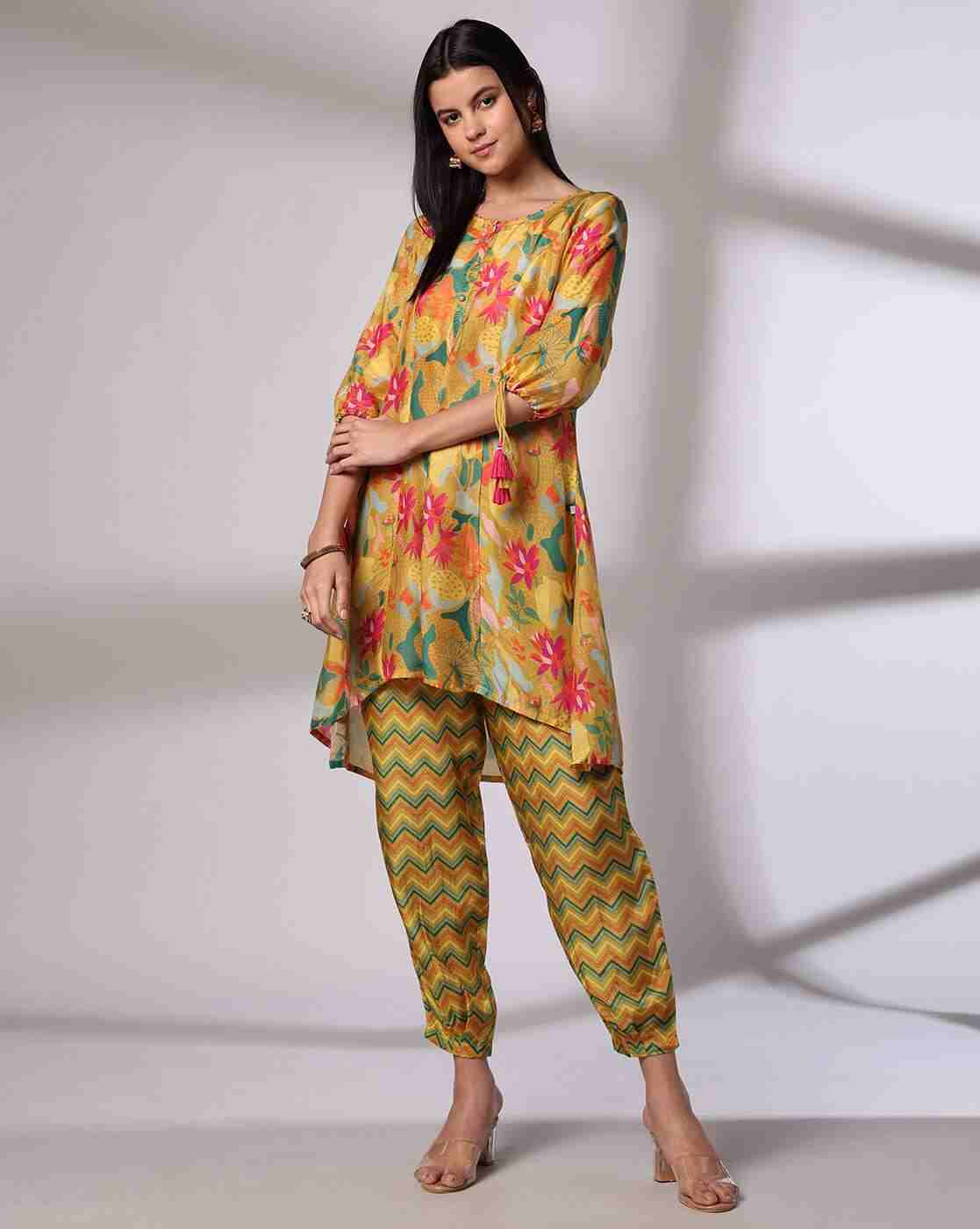 Women Floral Print High-Low A-Line Kurta & Pants Set