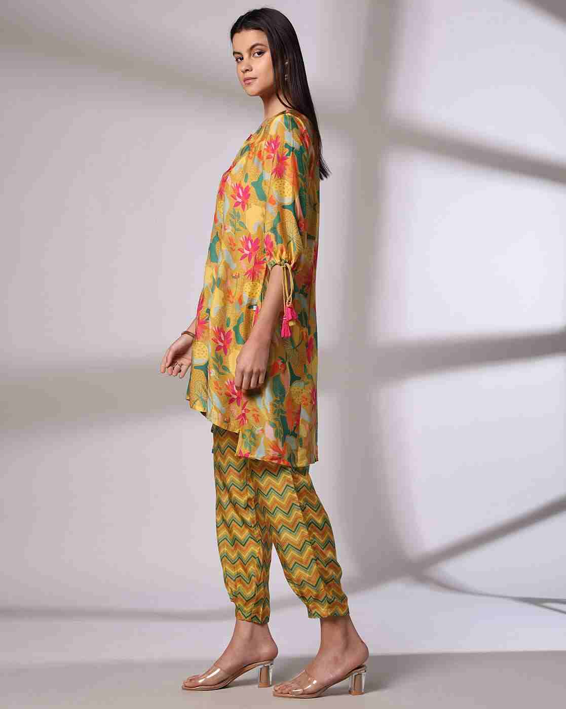 KRITA | Women Floral Print High-Low A-Line Kurta & Pants Set
