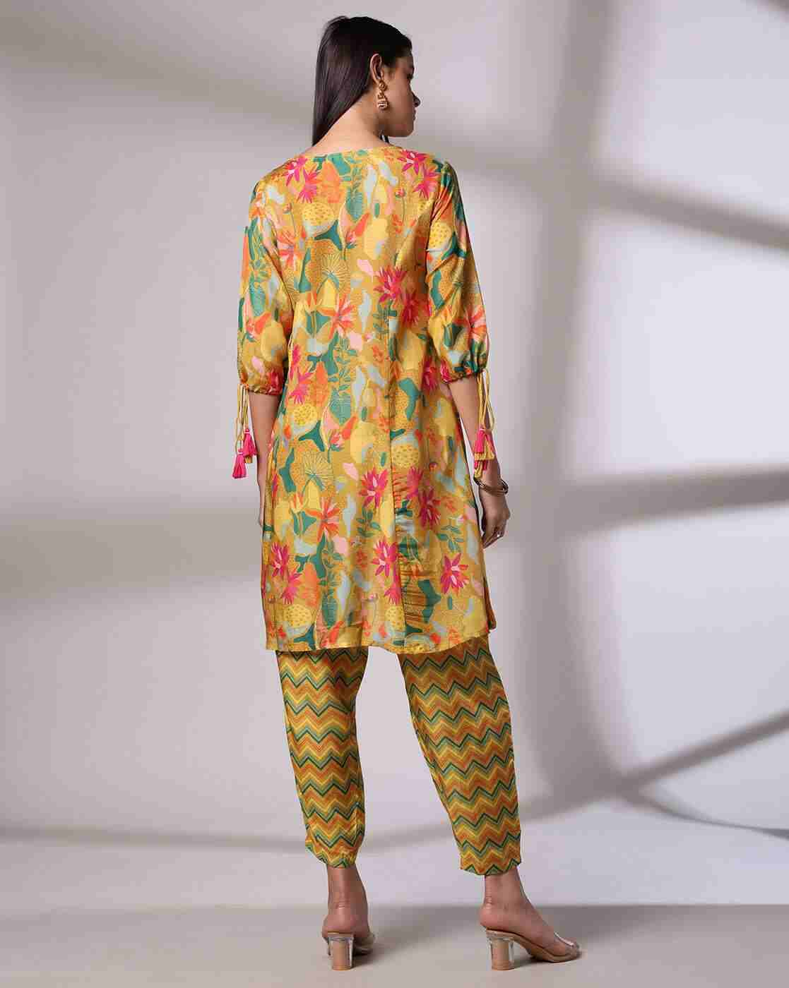 KRITA | Women Floral Print High-Low A-Line Kurta & Pants Set|2
