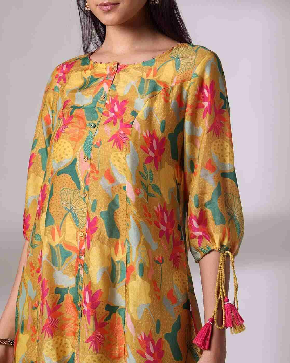 KRITA | Women Floral Print High-Low A-Line Kurta & Pants Set|3