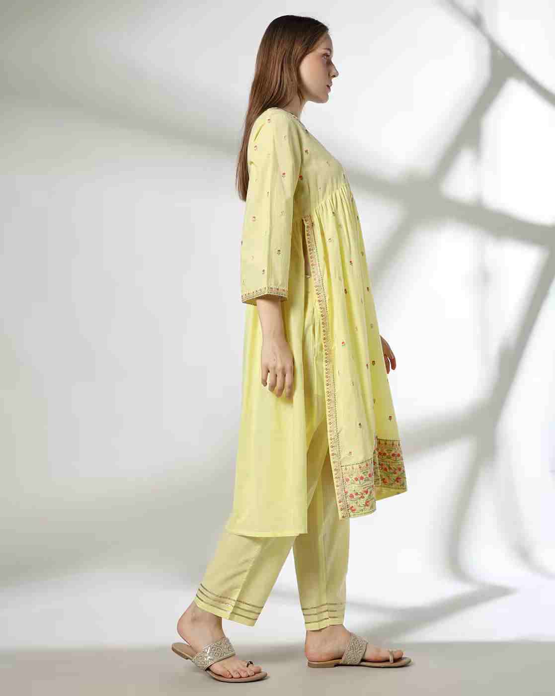 KRITA | Women Embroidered Flared Kurta with Pants