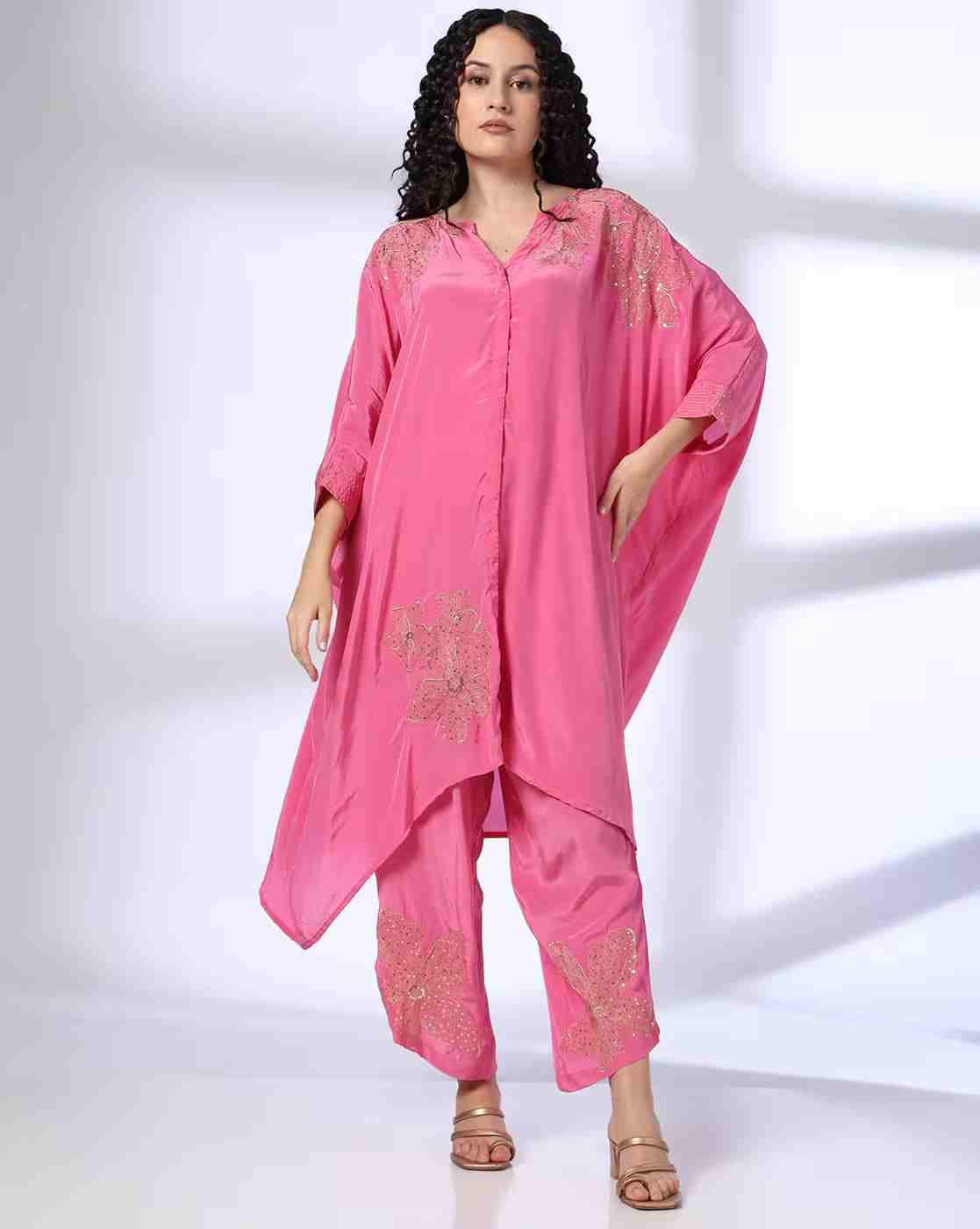 Women Embroidered A-line Kaftan Kurta & Pants Set