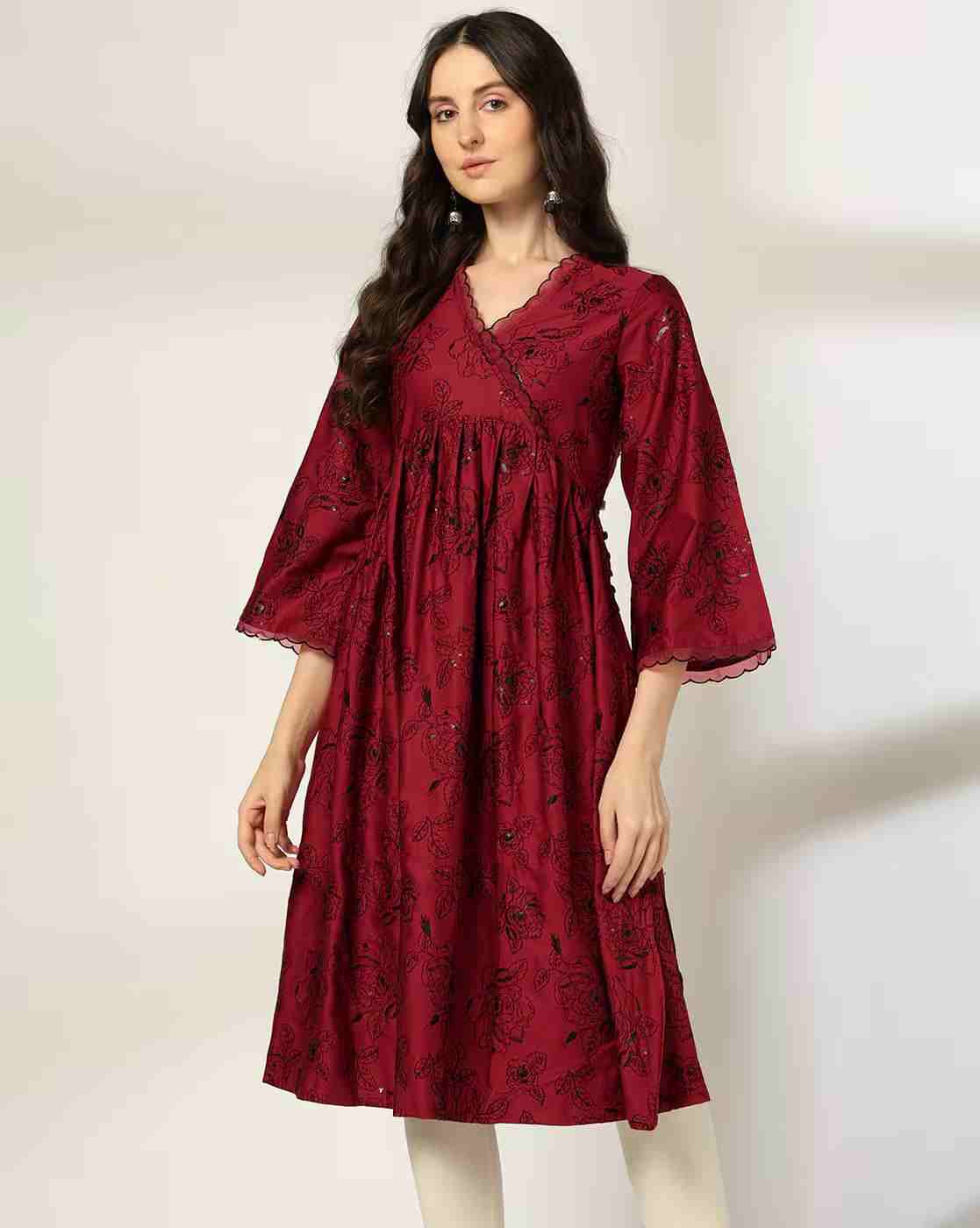 Women Embroidered Flared Kurta with Sequins
