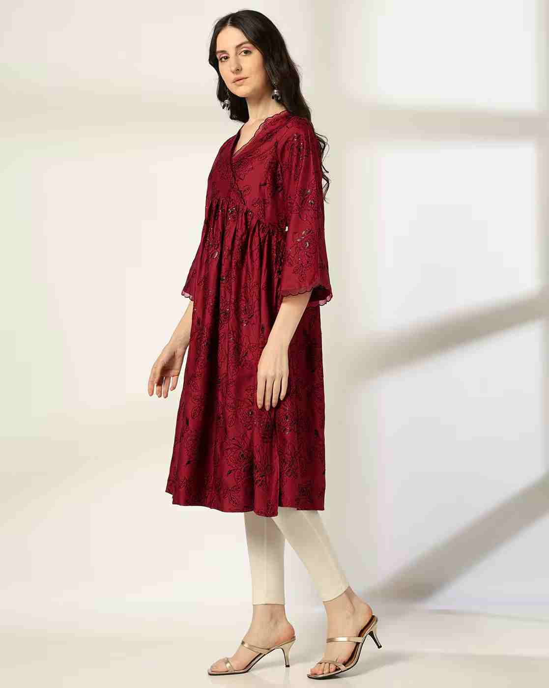 KRITA | Women Embroidered Flared Kurta with Sequins