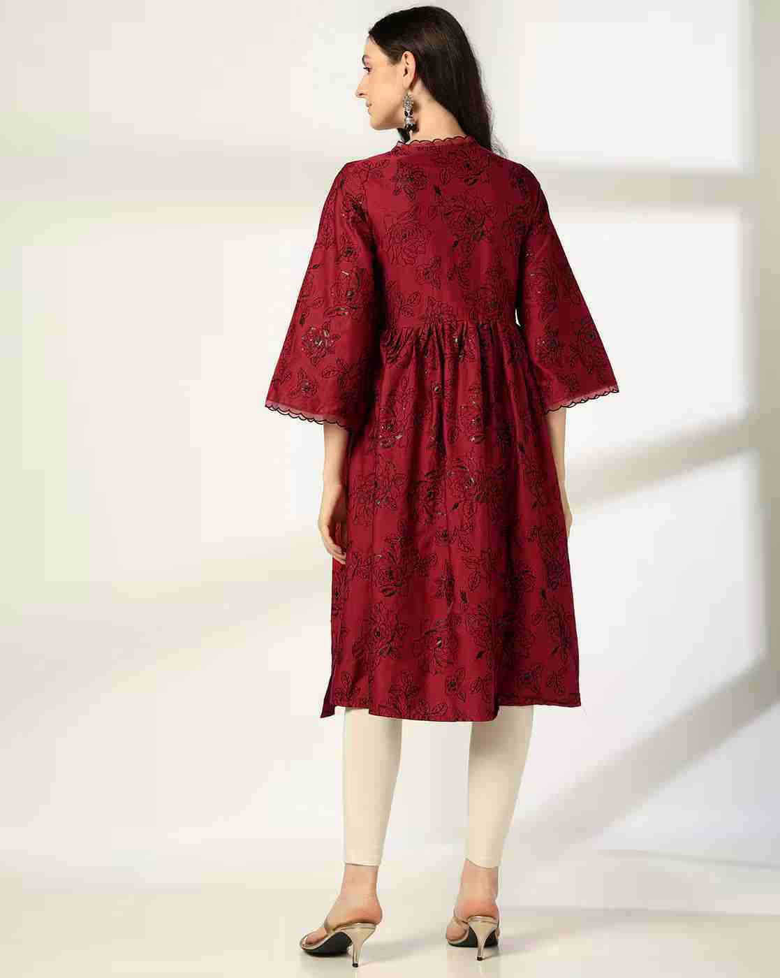 KRITA | Women Embroidered Flared Kurta with Sequins|2