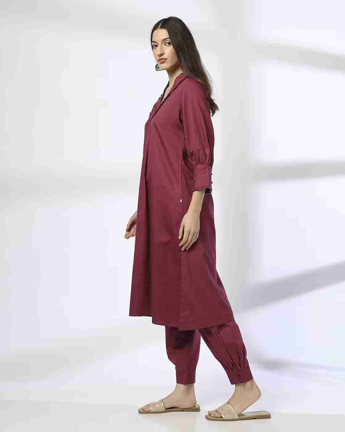 KRITA | Women V-Neck A-Line Kurta with Pants Set