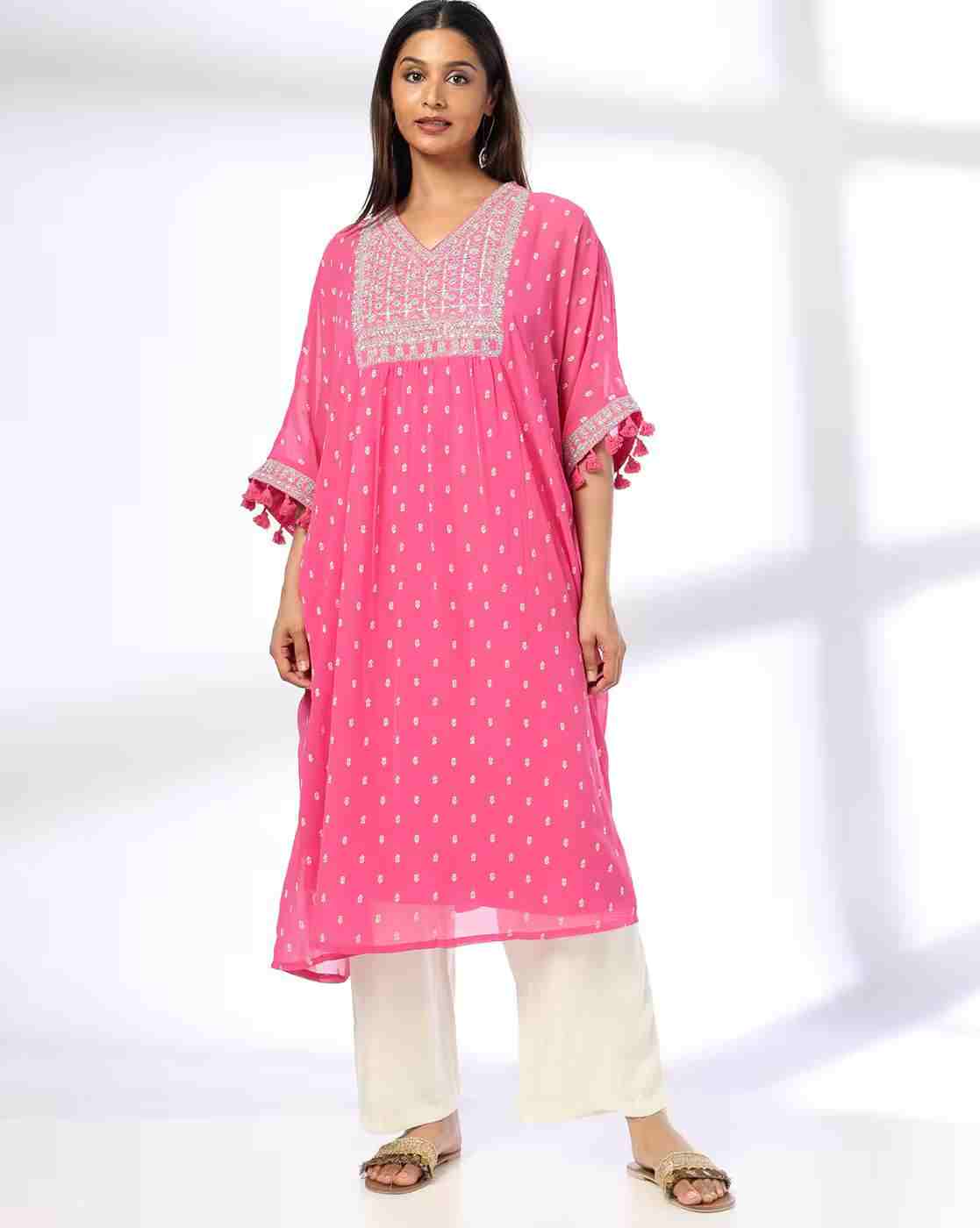 Women Embroidered A-Line Kaftan Kurta