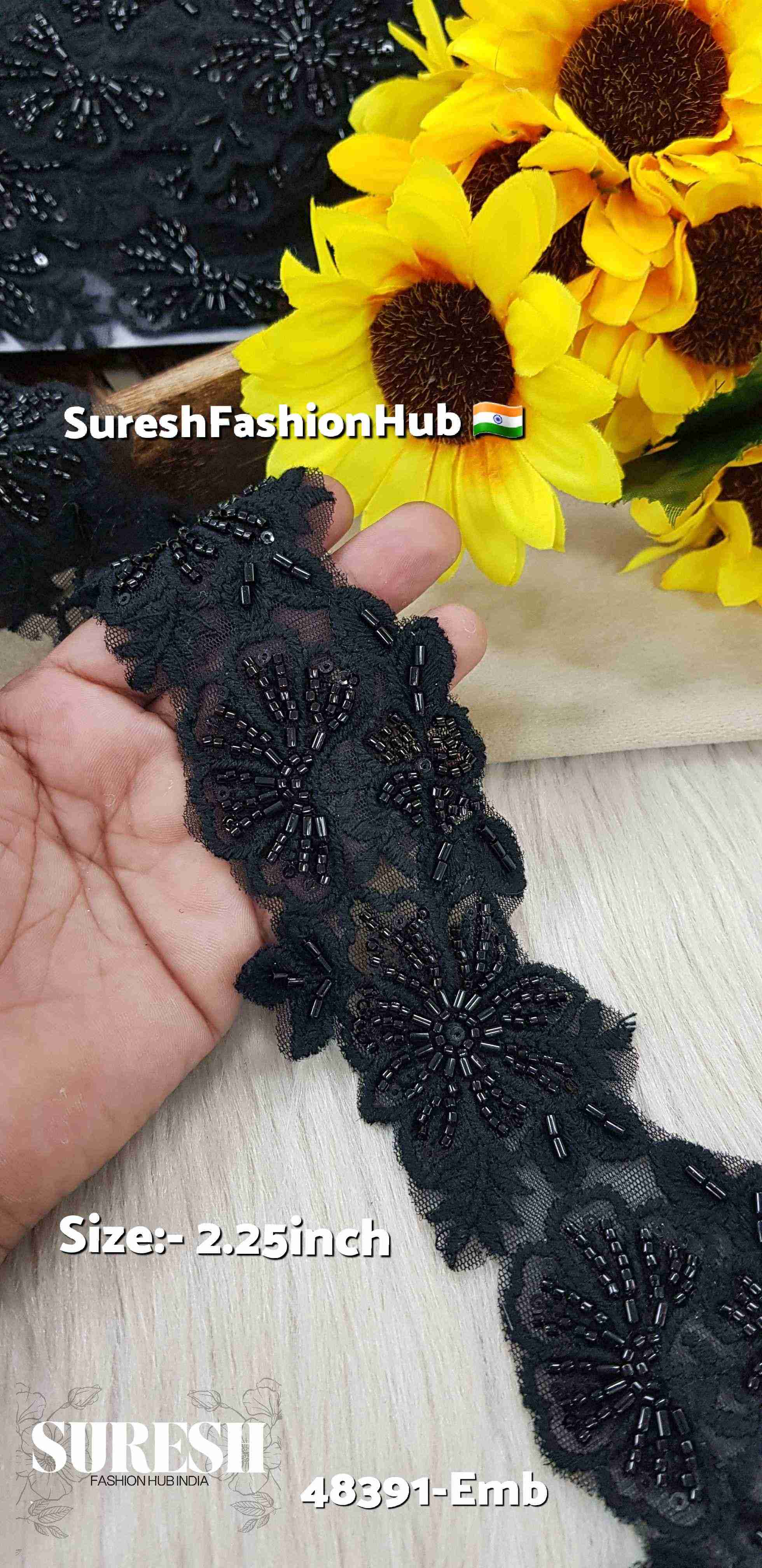 Black Double-Side Scalloped Floral Lace