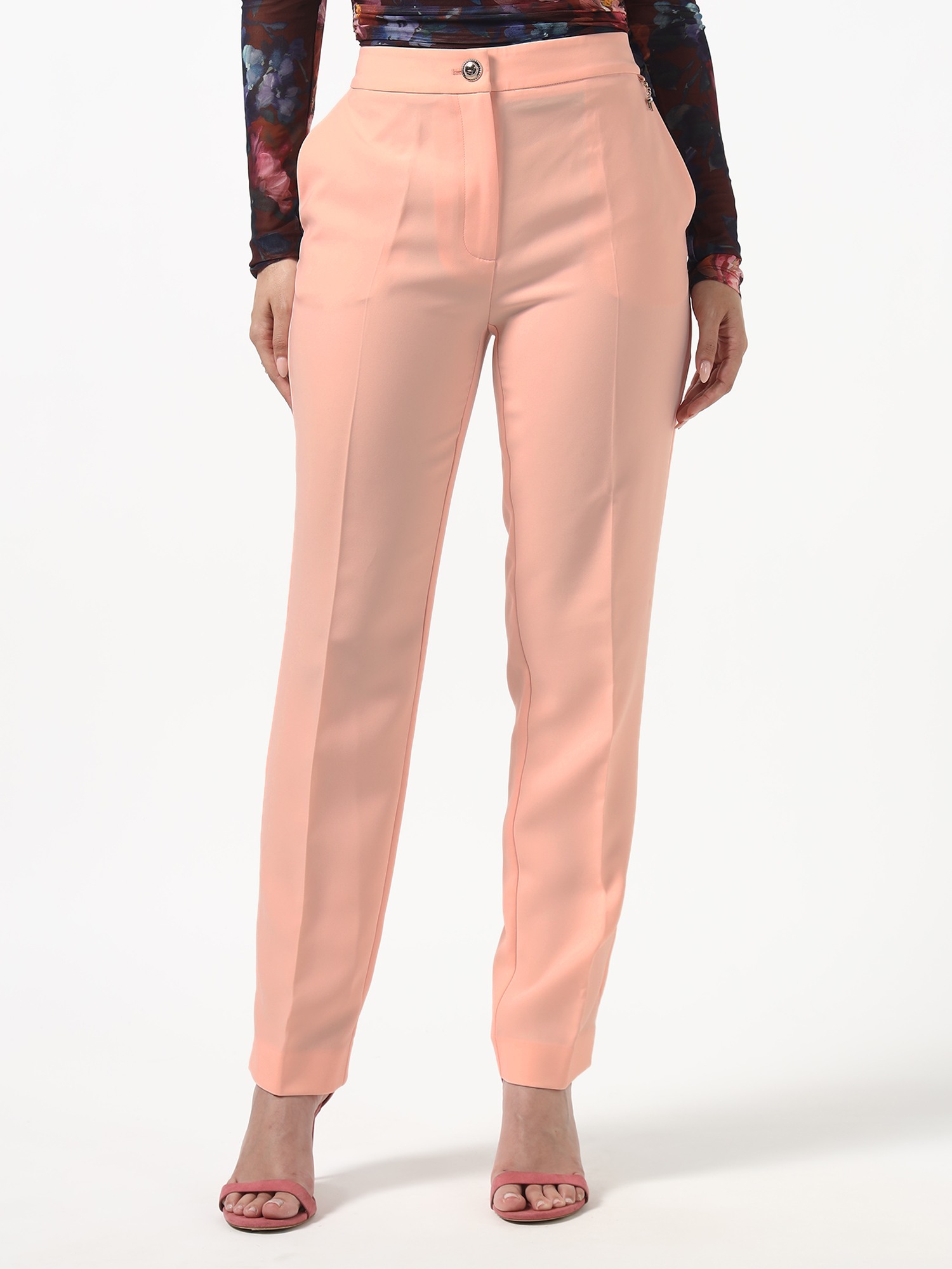Marciano By Guess Women Peach Solid Becky Woven Chino Pants