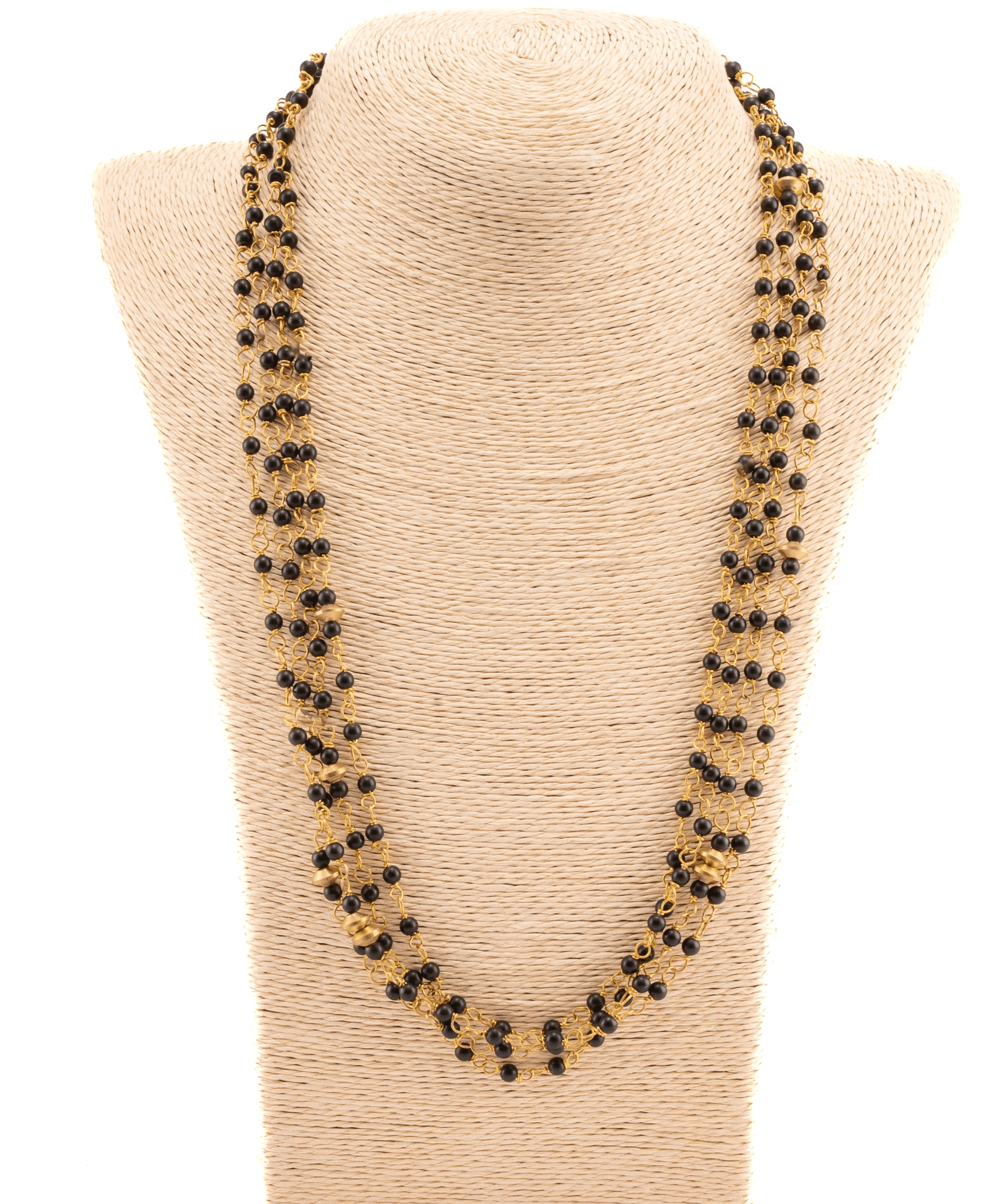 Multi-layered black beaded neclace