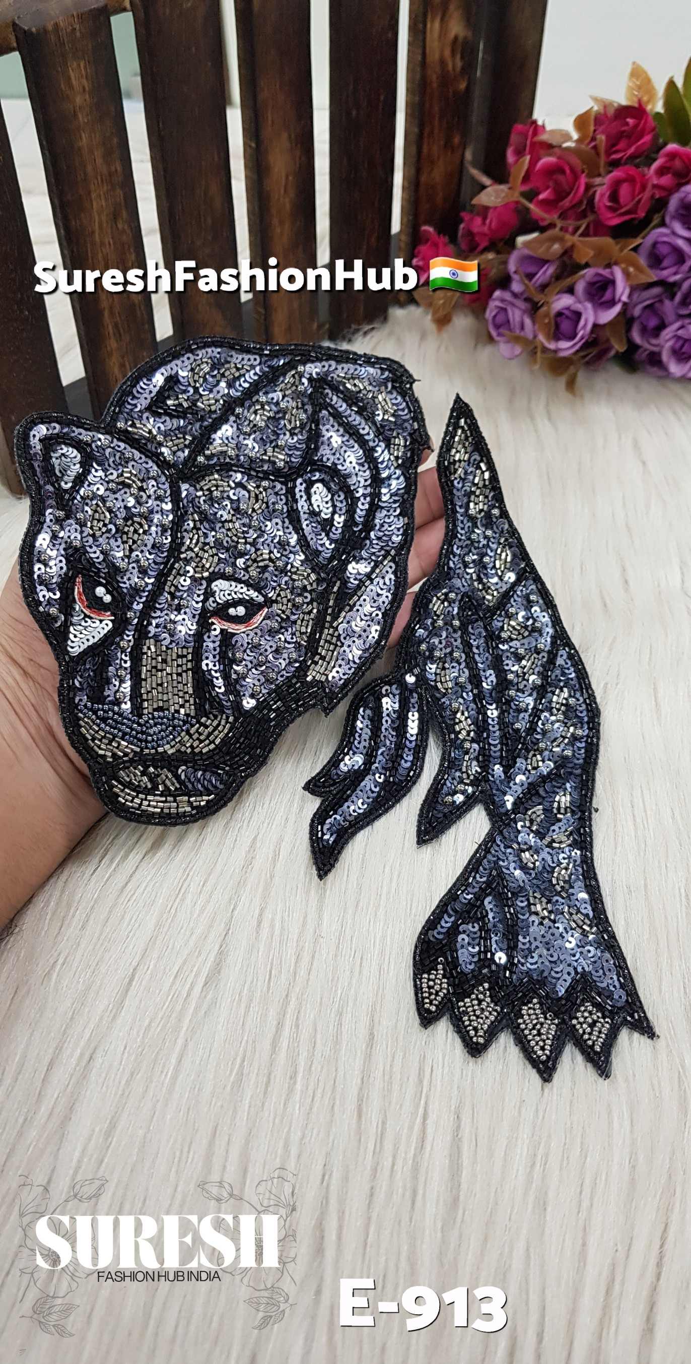 Handmade Black Panther Sequin & Bead Decorative Patch – Design No. E-913