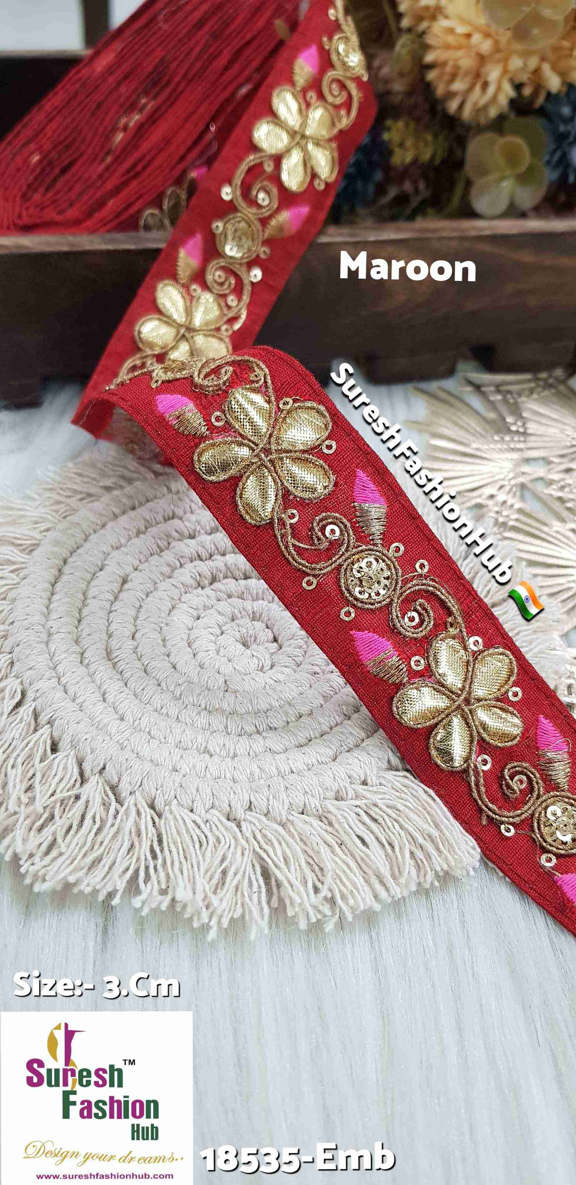 Floral Gota Delight Embroidery Maroon