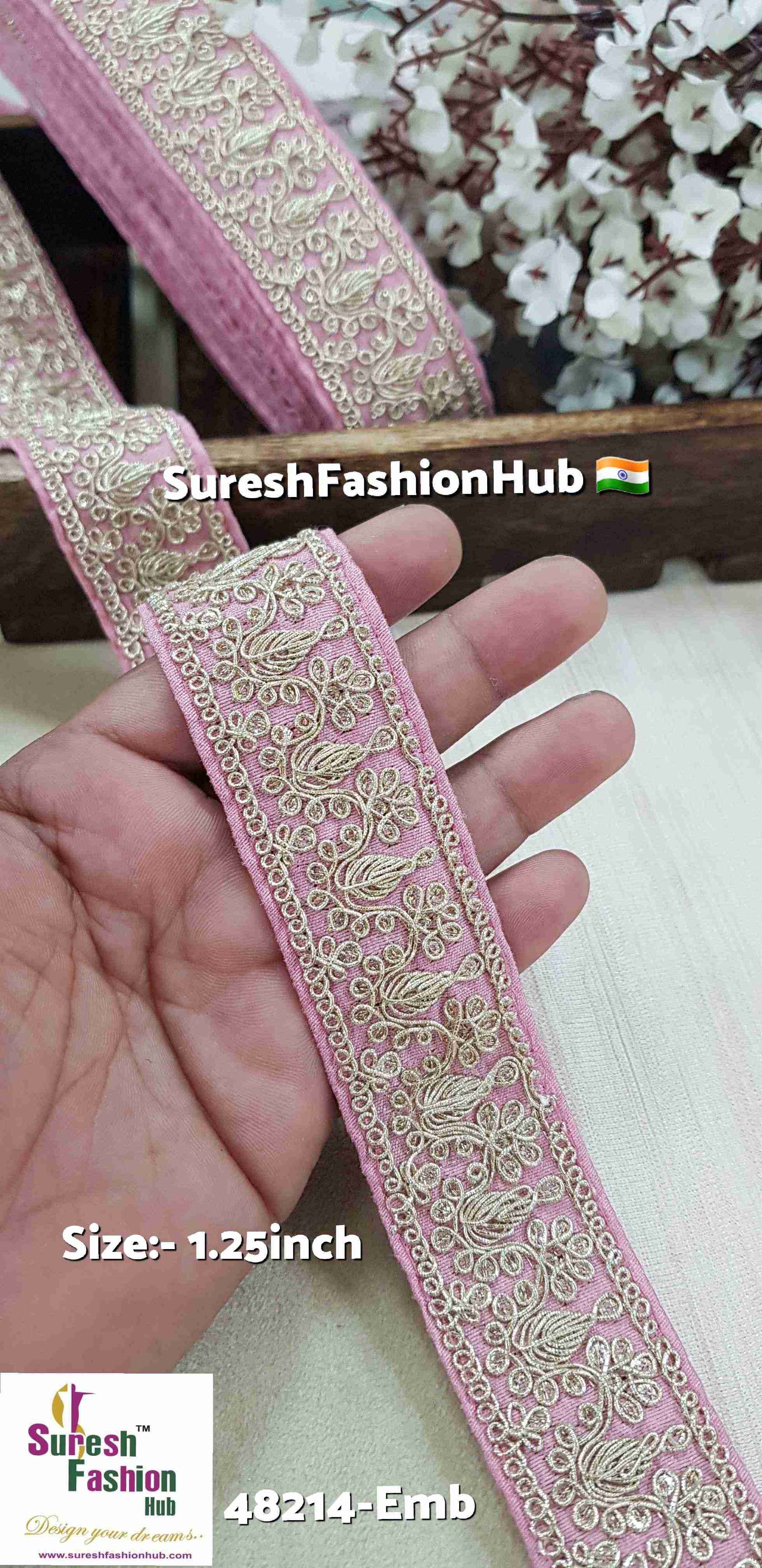 Baby Pink Pearl & Sequence Fabric Lace