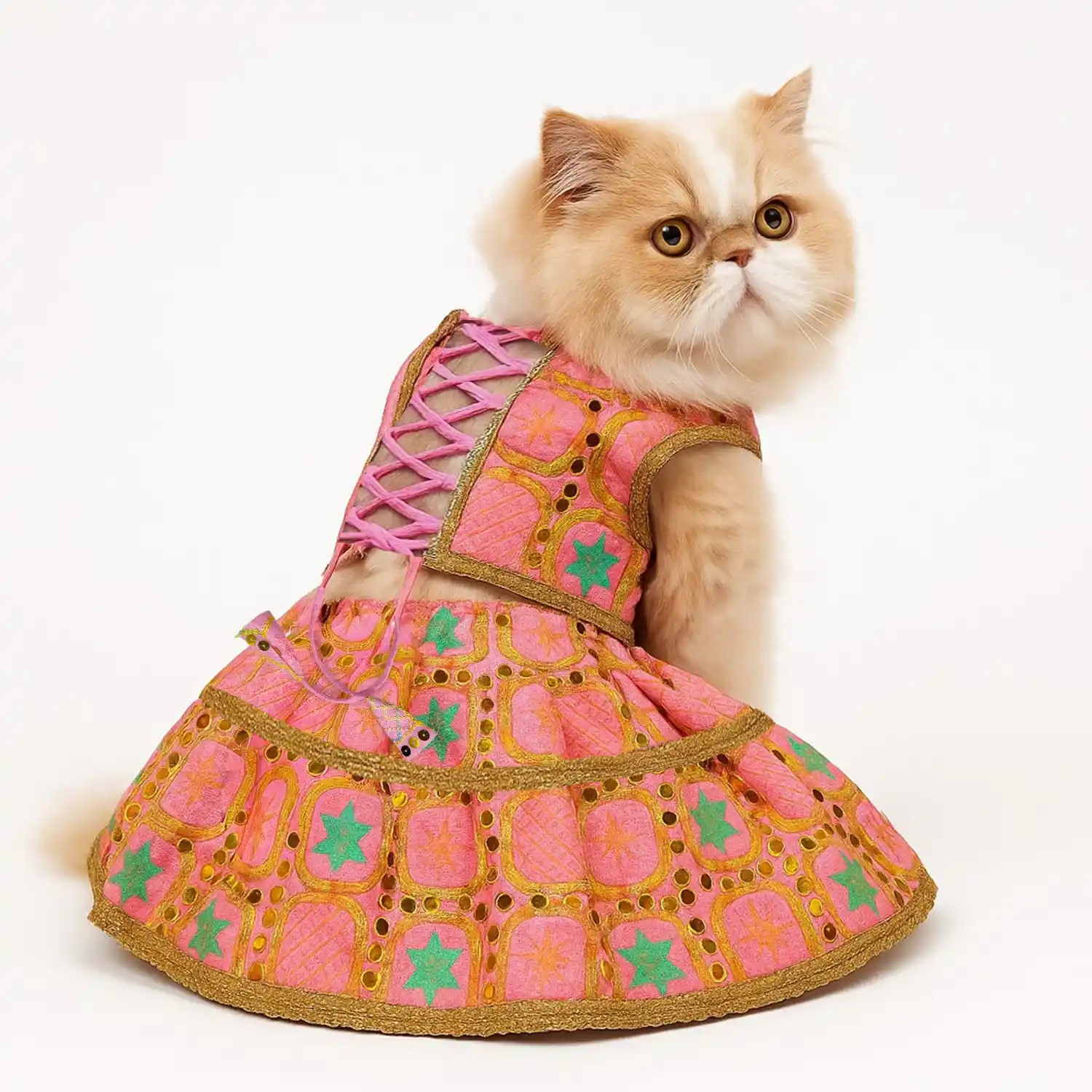 PawsIndia Traditional Desi Diva – Lehenga Choli Set For Cat, Pink