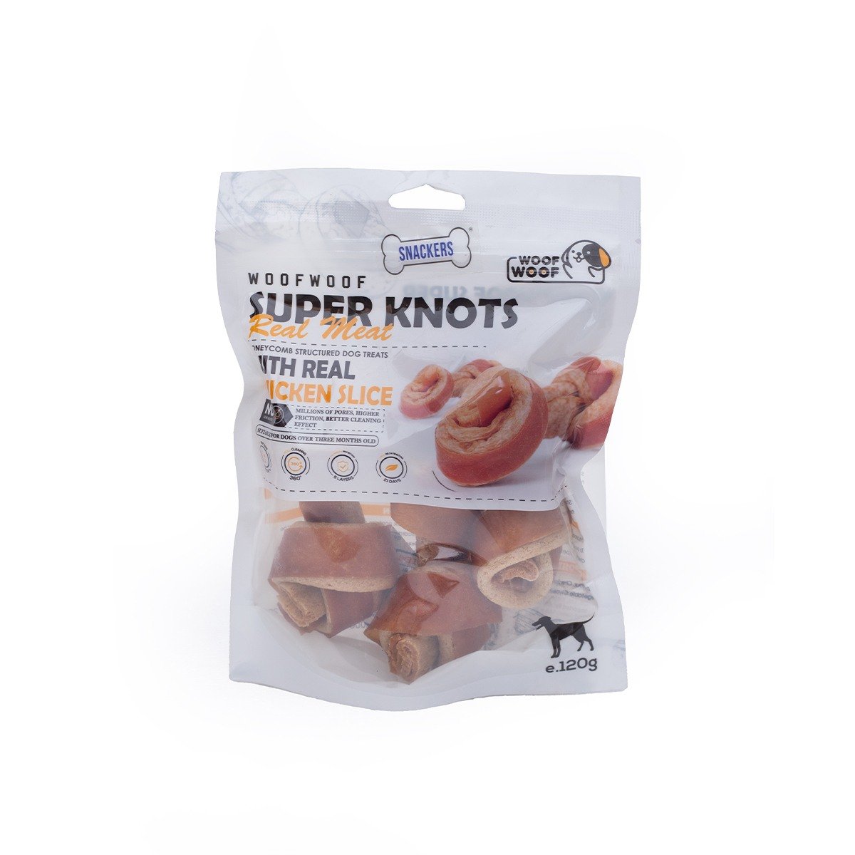 Woof Woof Snackers Super knots With Real Chicken Slice Dog Treats – 120 g