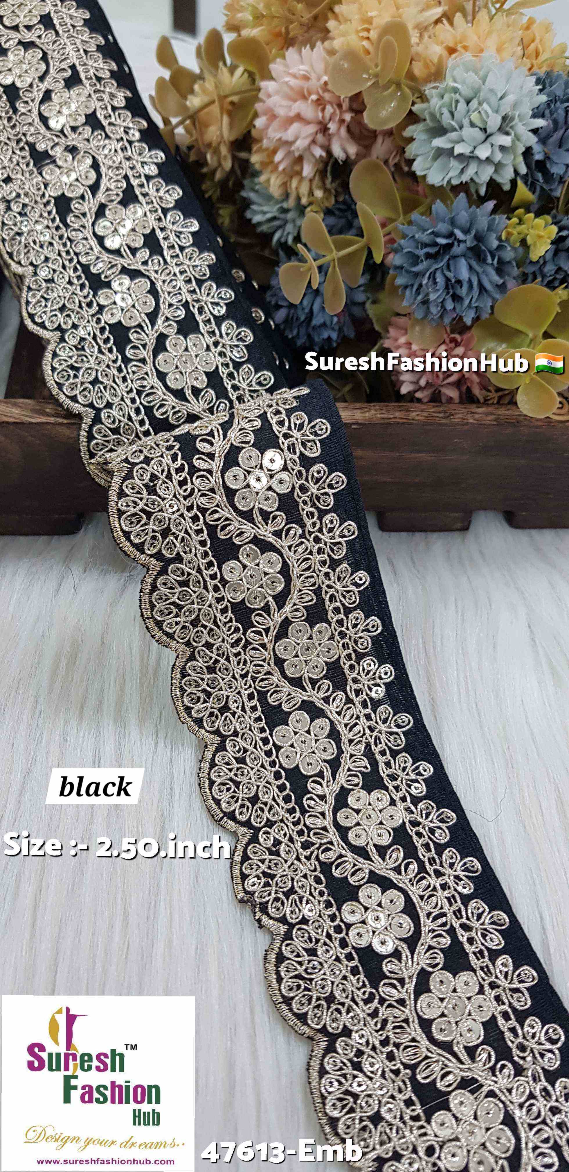 Floral Black Fabric Based Embroidery