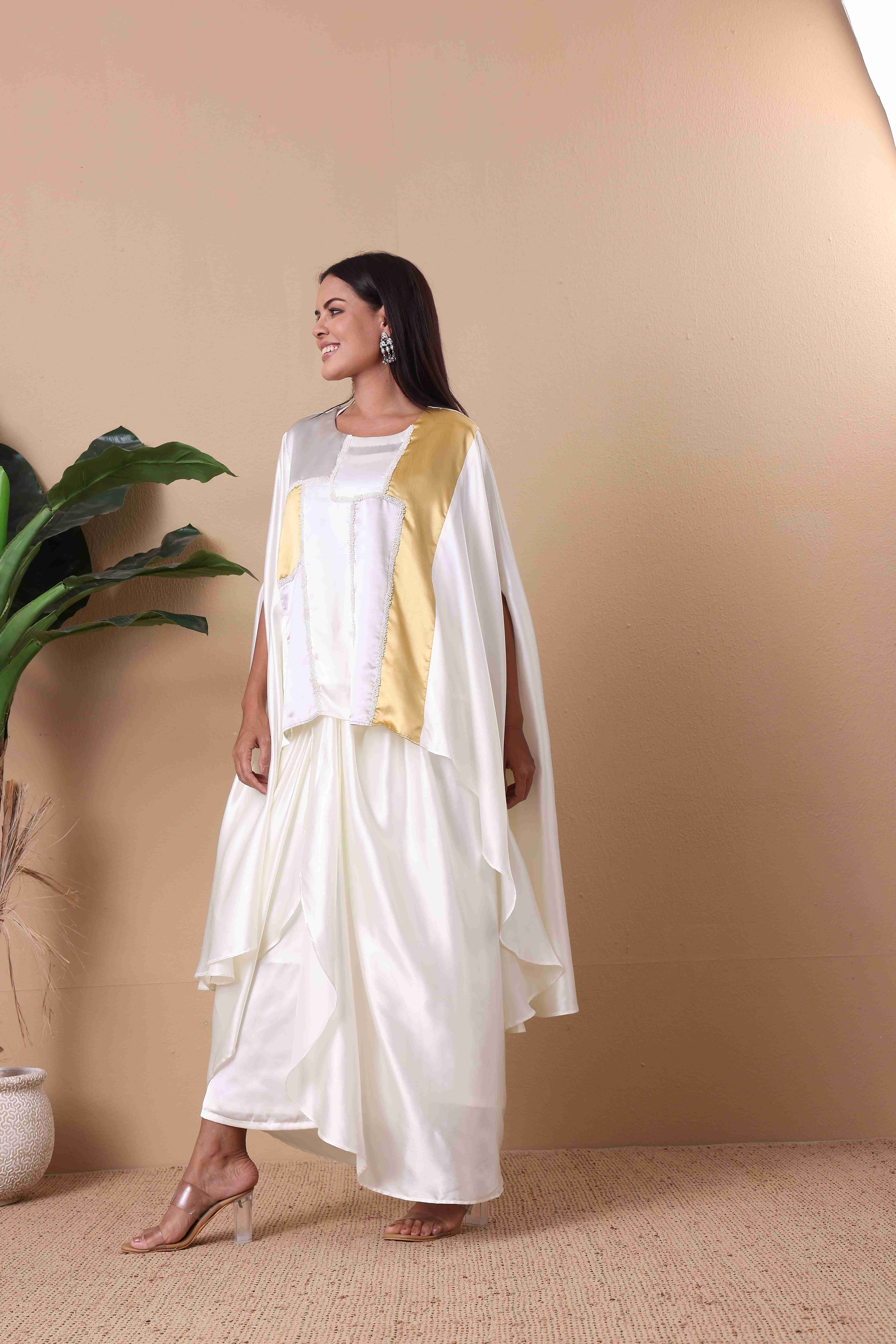 Ivory Cape Set with Gold and Silver Detailing
