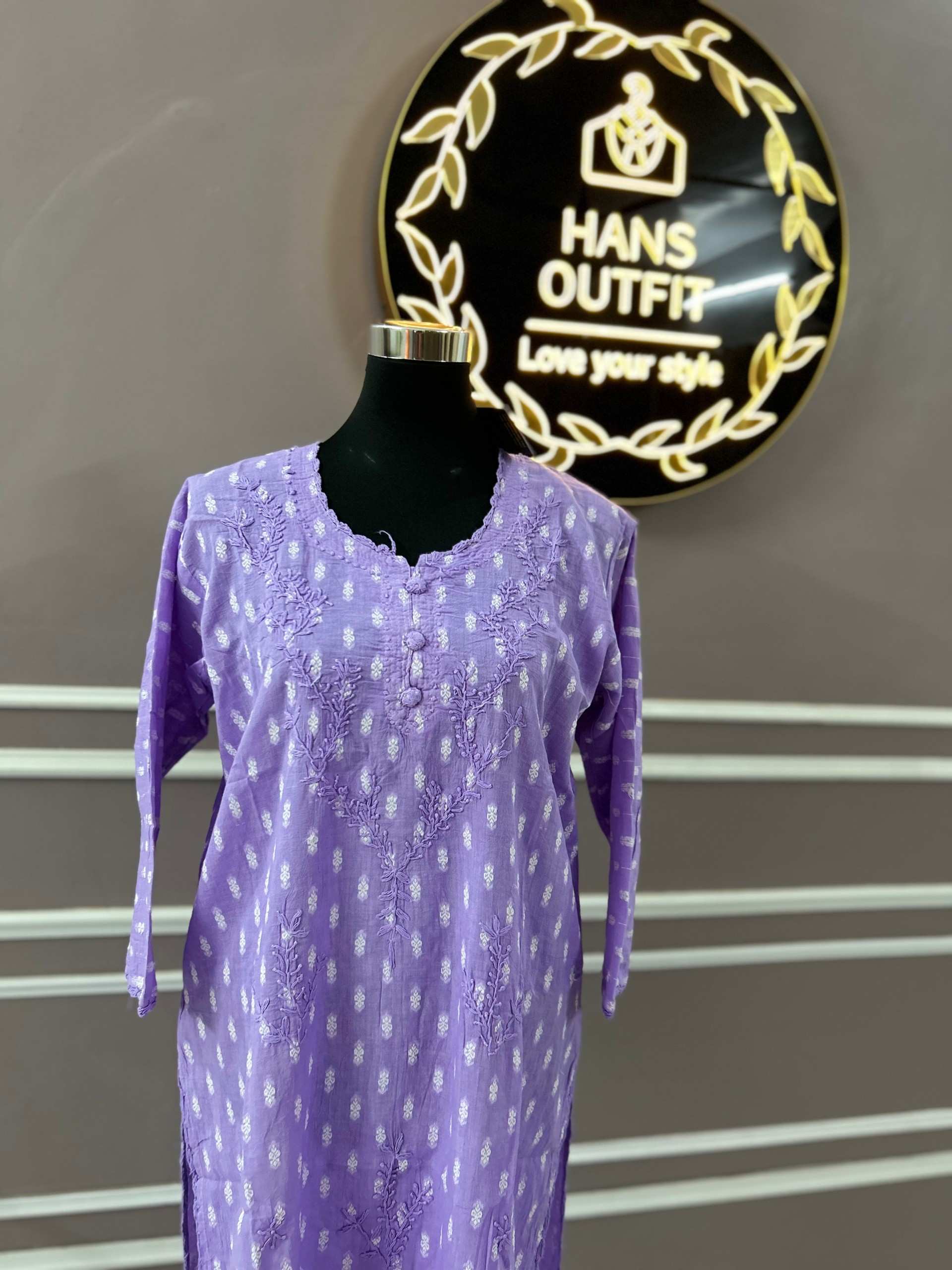 Purple Lucknowi chickenkari cotton  kurta