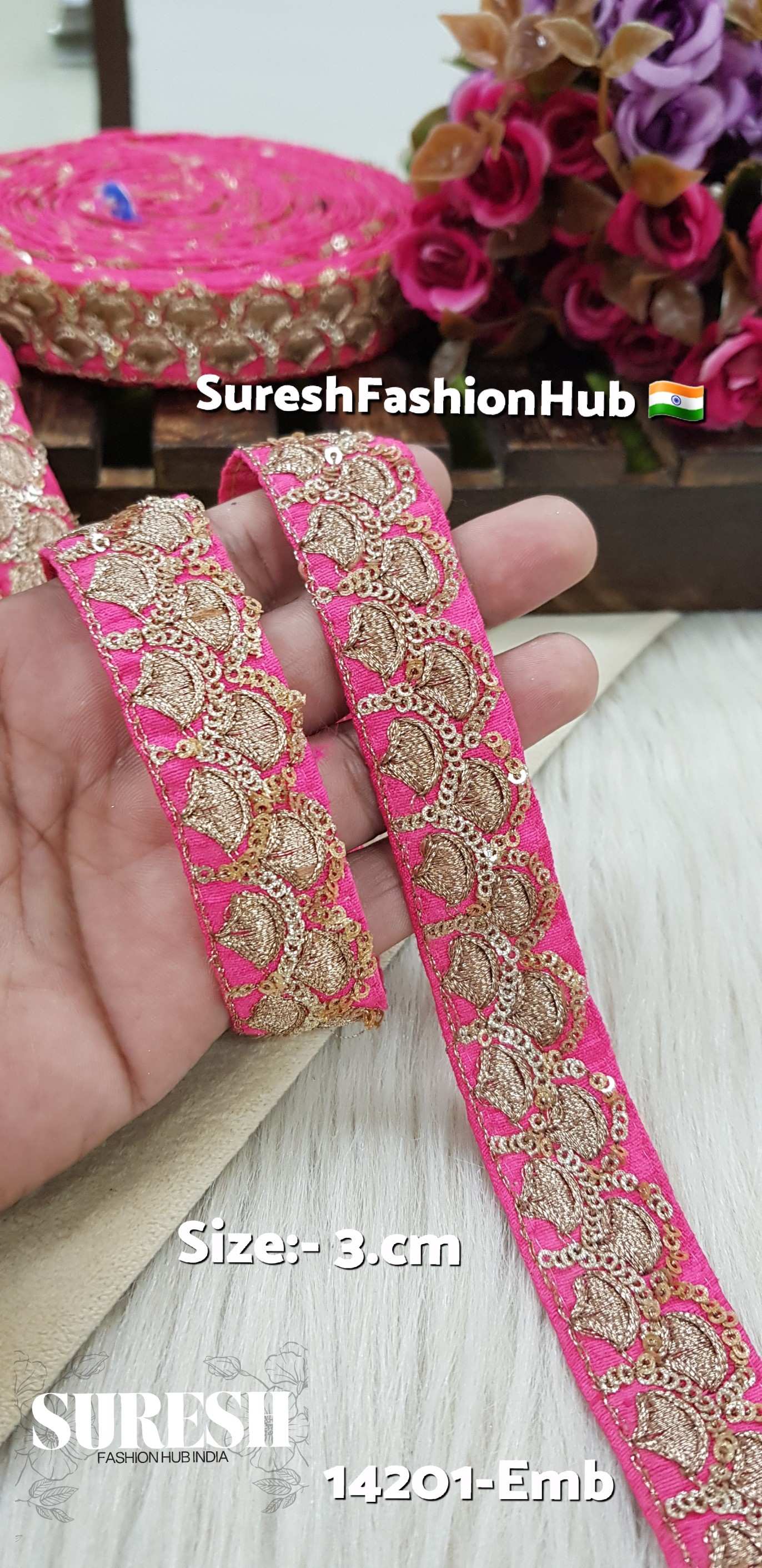 Pink Glitter Sequence & Matt Zari Embroidery Lace – 14201-Emb