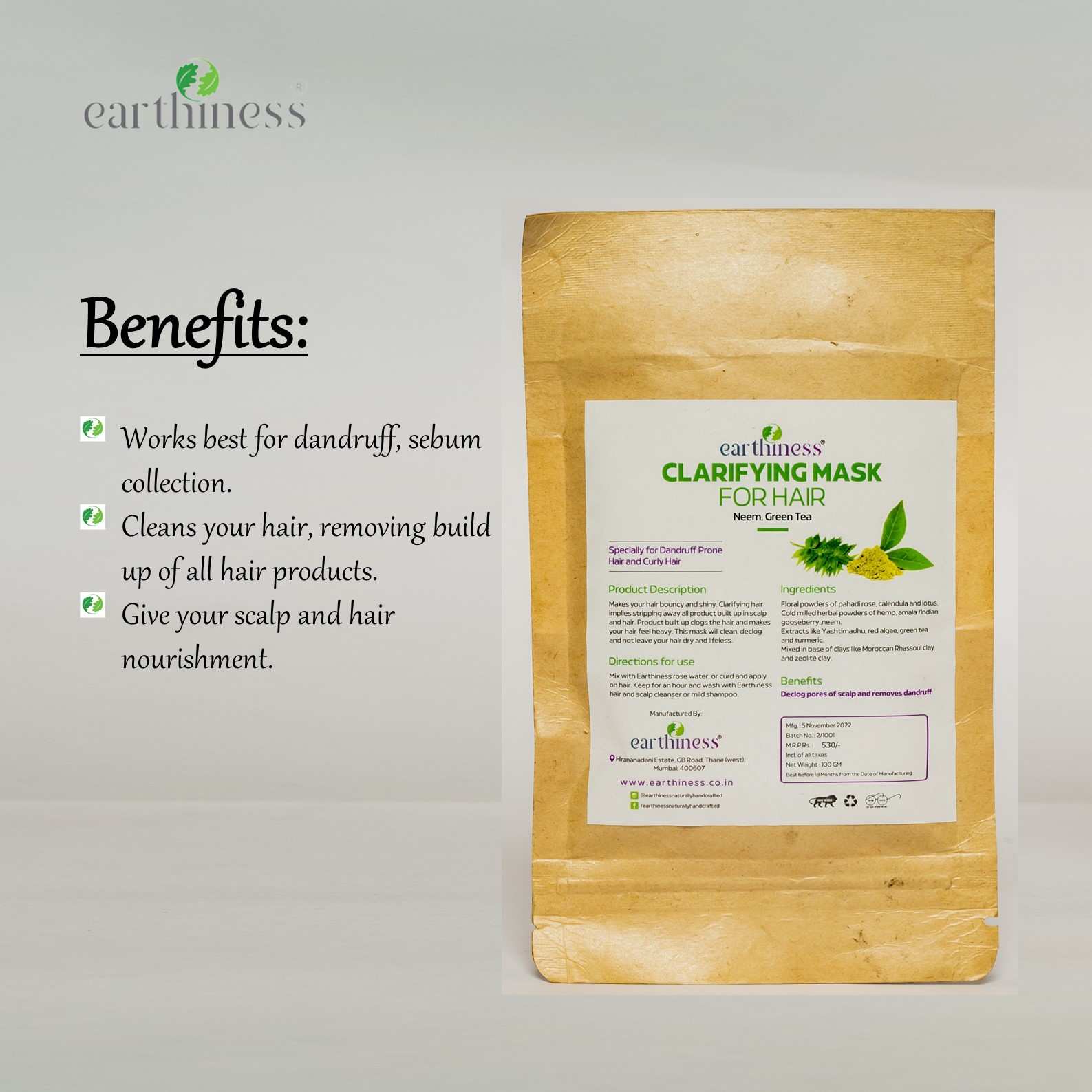 Earthiness Clarifying Mask For Hair - 100 gm