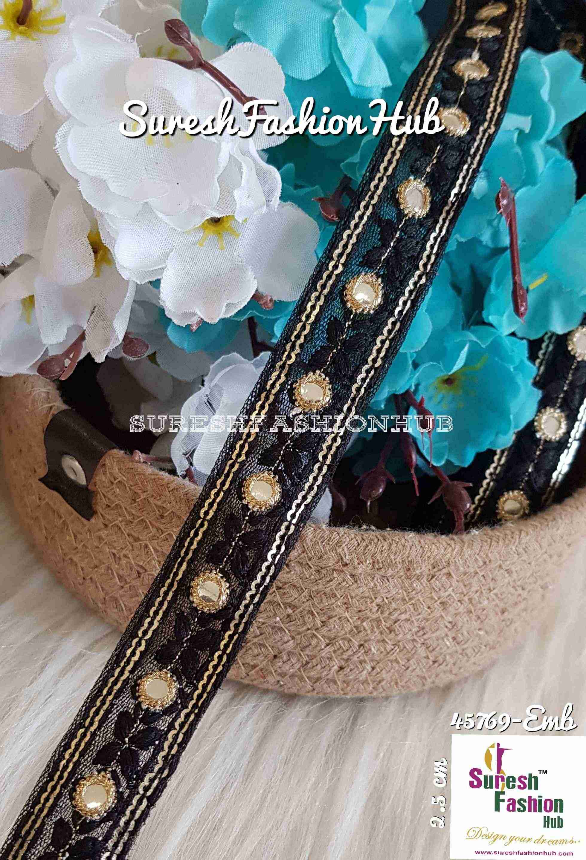 Indian Laces Embellishments Embroidery Saree Border Wholesale Silk Crafting Sewing Decorative Designer Ribbons #Blackborder  #Fancylaces #Decorativetrims #Embroideredborder #Sewingtrims #テープ #minne #lndianlaces #Sareeborder #アニー都城 #pasamanerías #pasamaneriasbordadas #Embellishments #可愛いマスク #Embroiderytrimmings #アクセサリー