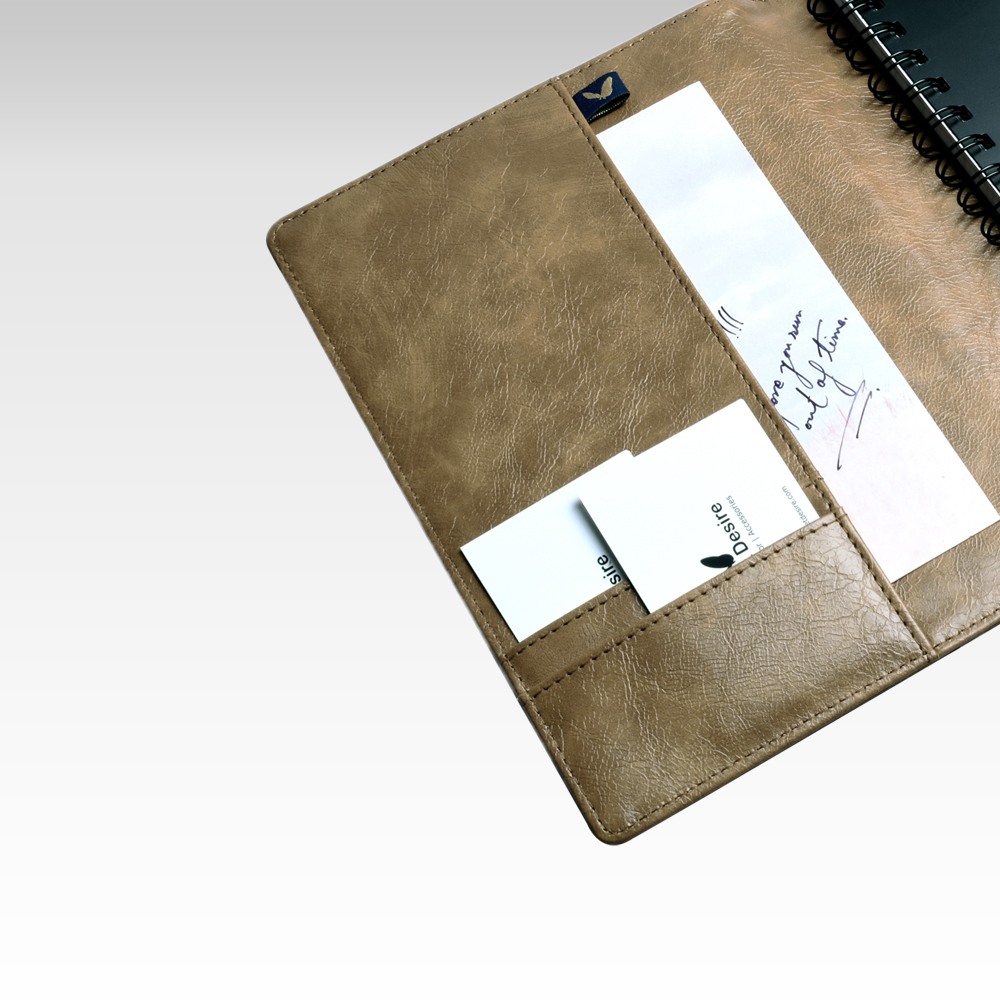 Unmet Desire A5 Mochino Series Cream Color Personal Organizer showing inside pockets Close Up View