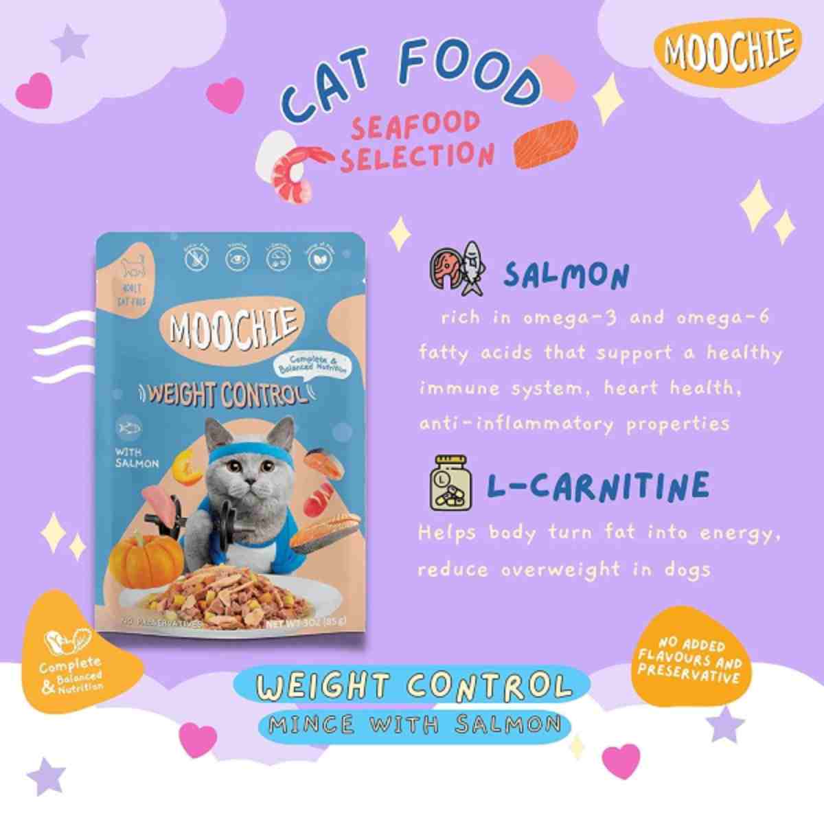 Moochie Mince With Salmon Weight Control Wet Cat Food - 85gm
