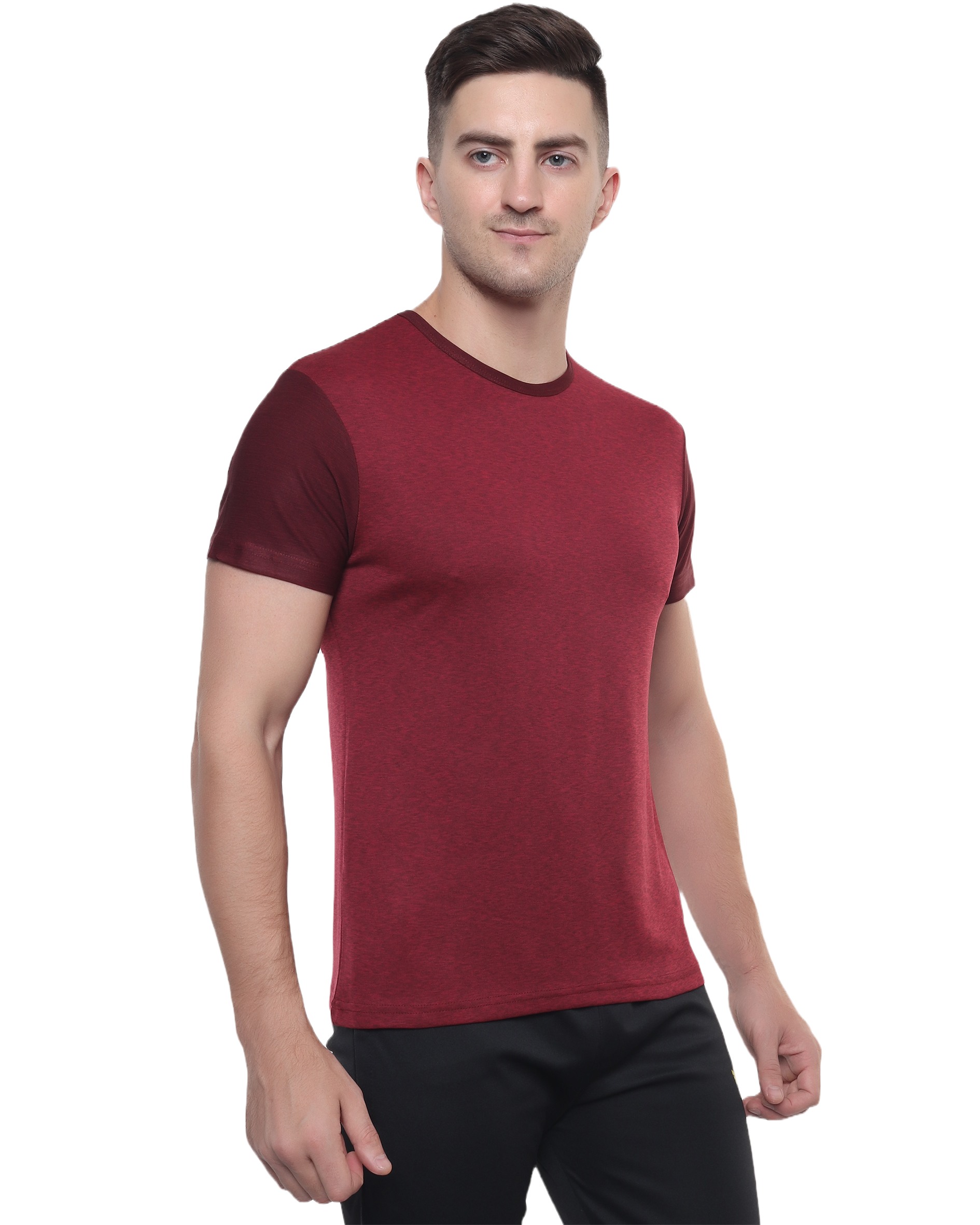 Wine Melange Round Neck T Shirt