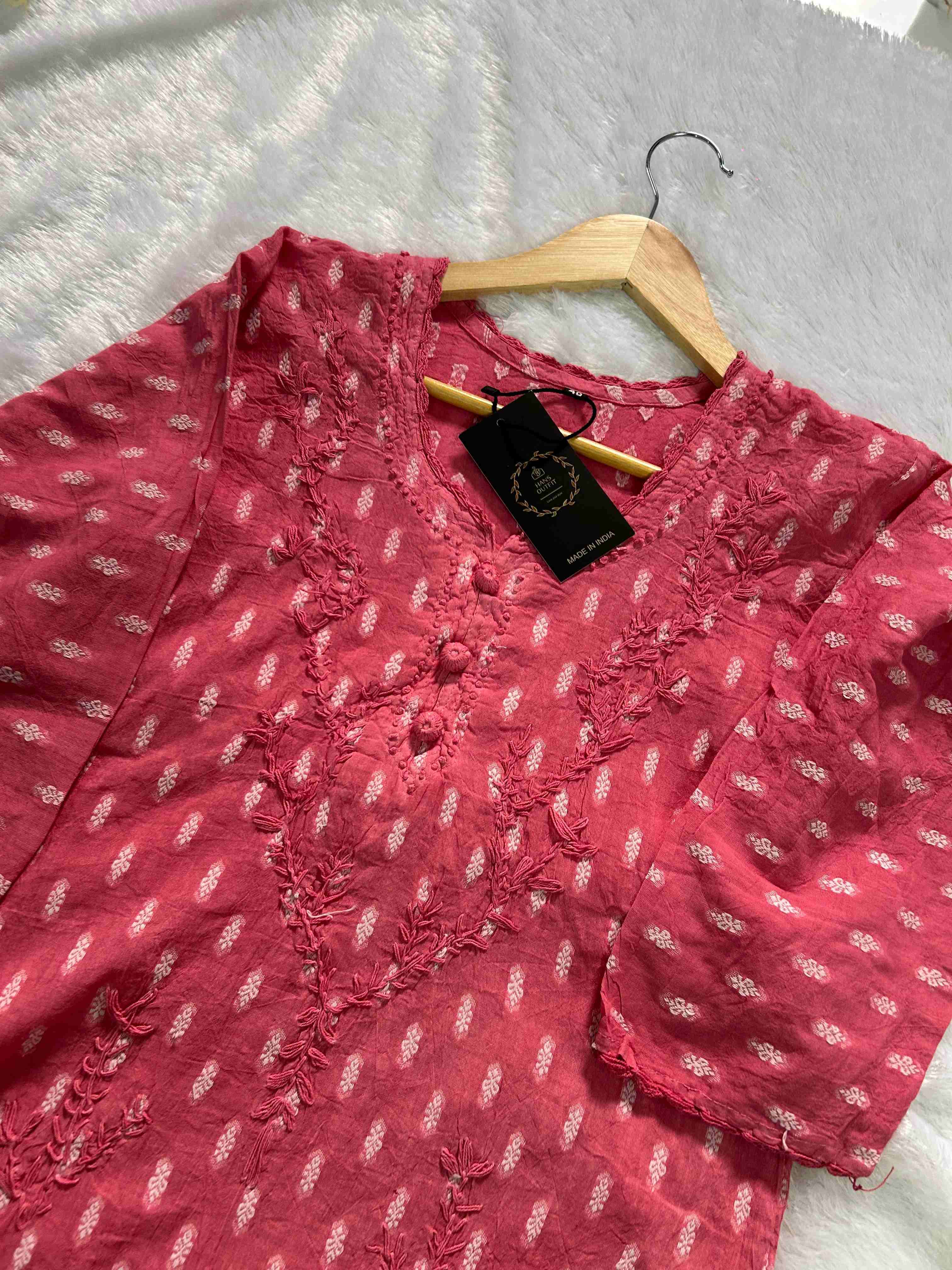 Peach Lucknowi chickenkari cotton  kurta