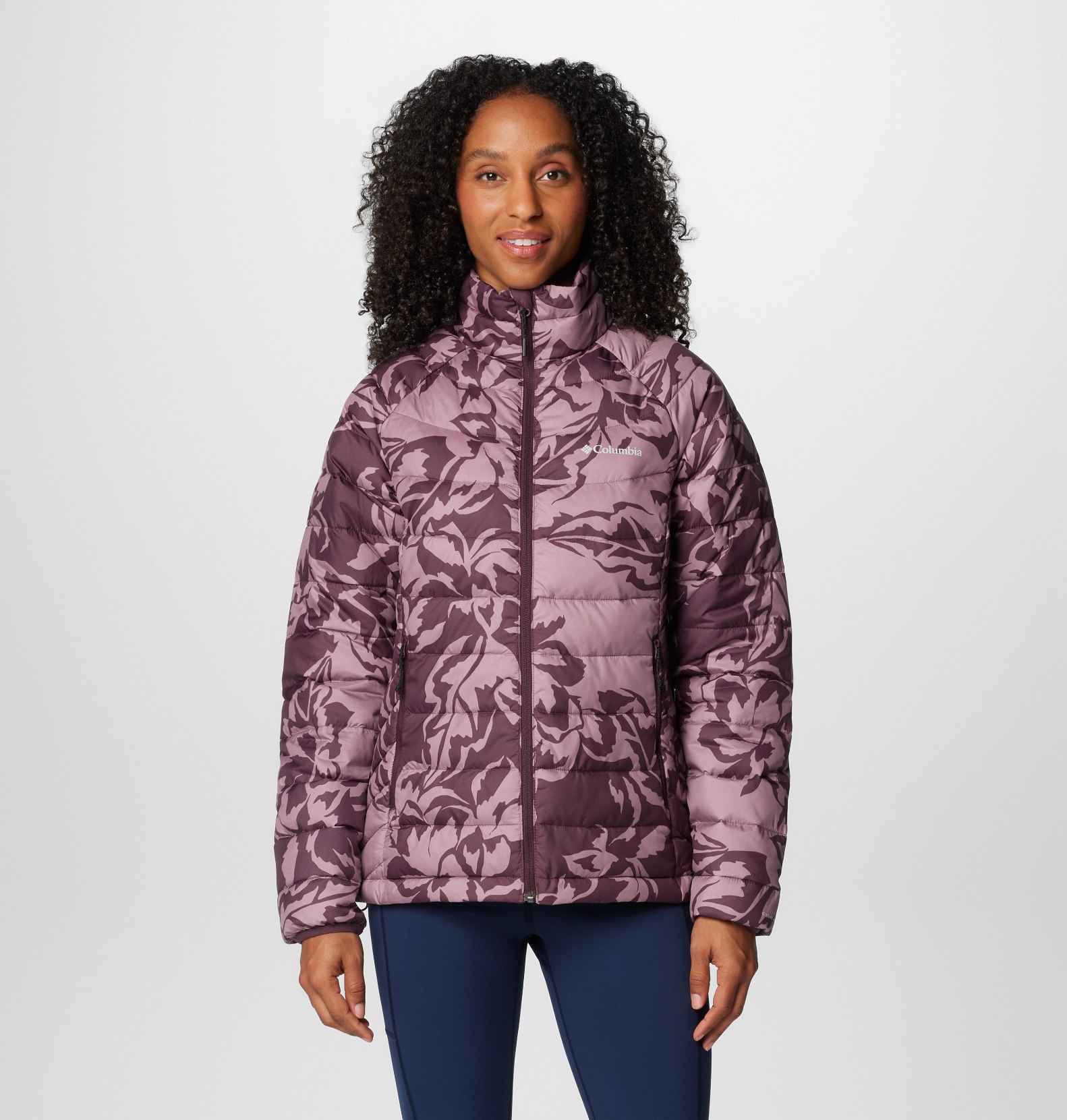 Women Purple Powder Lite II Printed Full Zip Omni Heat Jacket