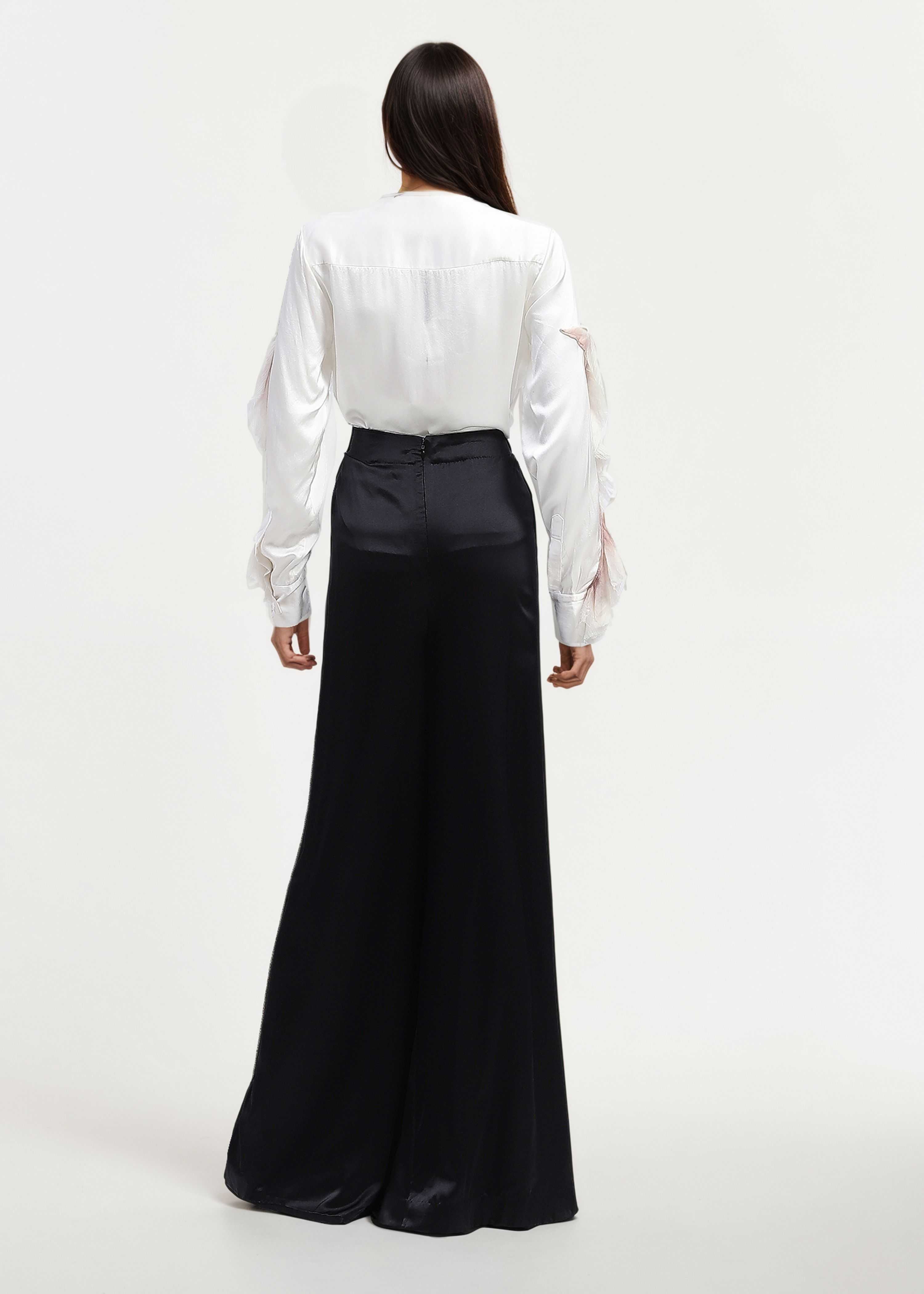 AKOK Multicolor Silk Satin ruffle shirt with satin trouser Co-ords