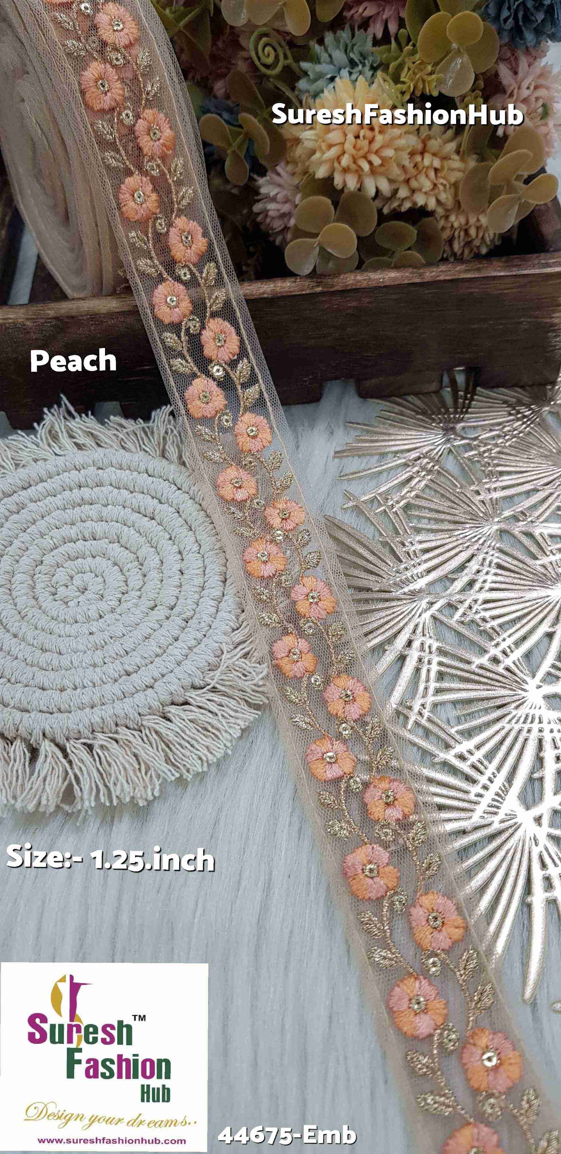 Dual Tone Peach Embroidered Net Lace