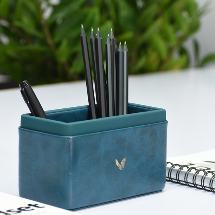 Pen/Pencil Holder | Faux Leather | Rectangular Medium | Moderno | Blue