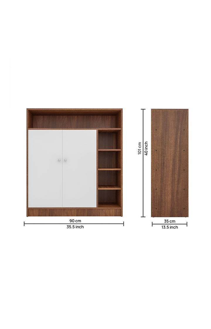 neudot Jordan 2 Door Engineered Wood Shoerack | Footwear Organizer |5 Shelves | Open Shelves Slipper Sandals Stand | Wooden Shoe Rack for Home - (Finish Color -Frosty White, Knock Down)