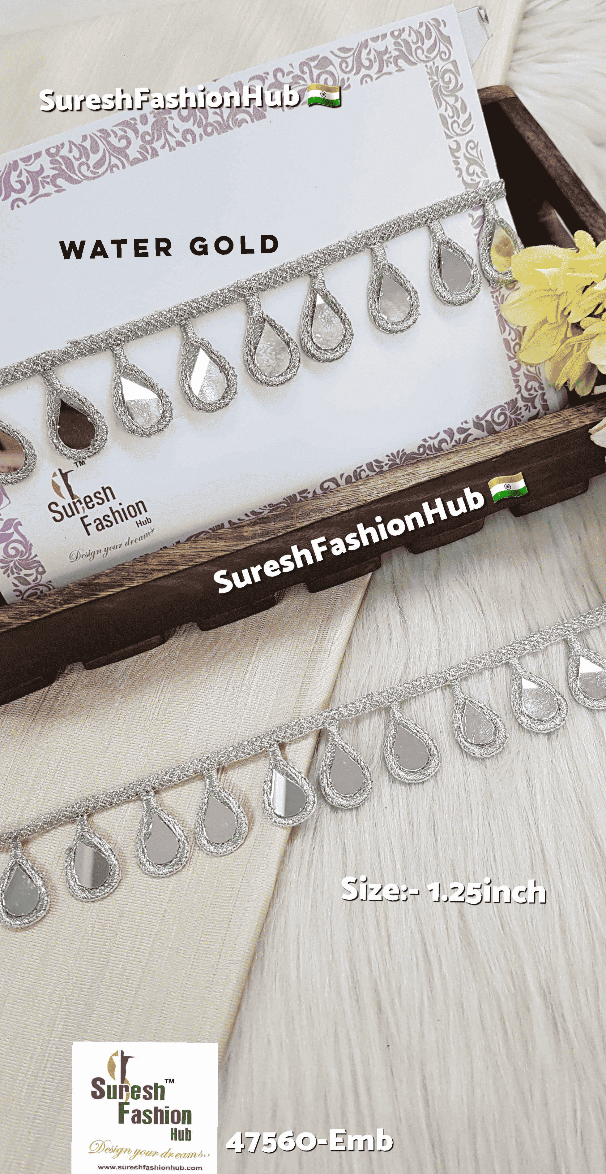 Water Gold Drop Mirror Cutwork Lace