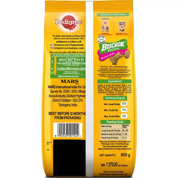Pedigree Milk and Chicken Flavour Biscrok Biscuits Dog Treats 900g