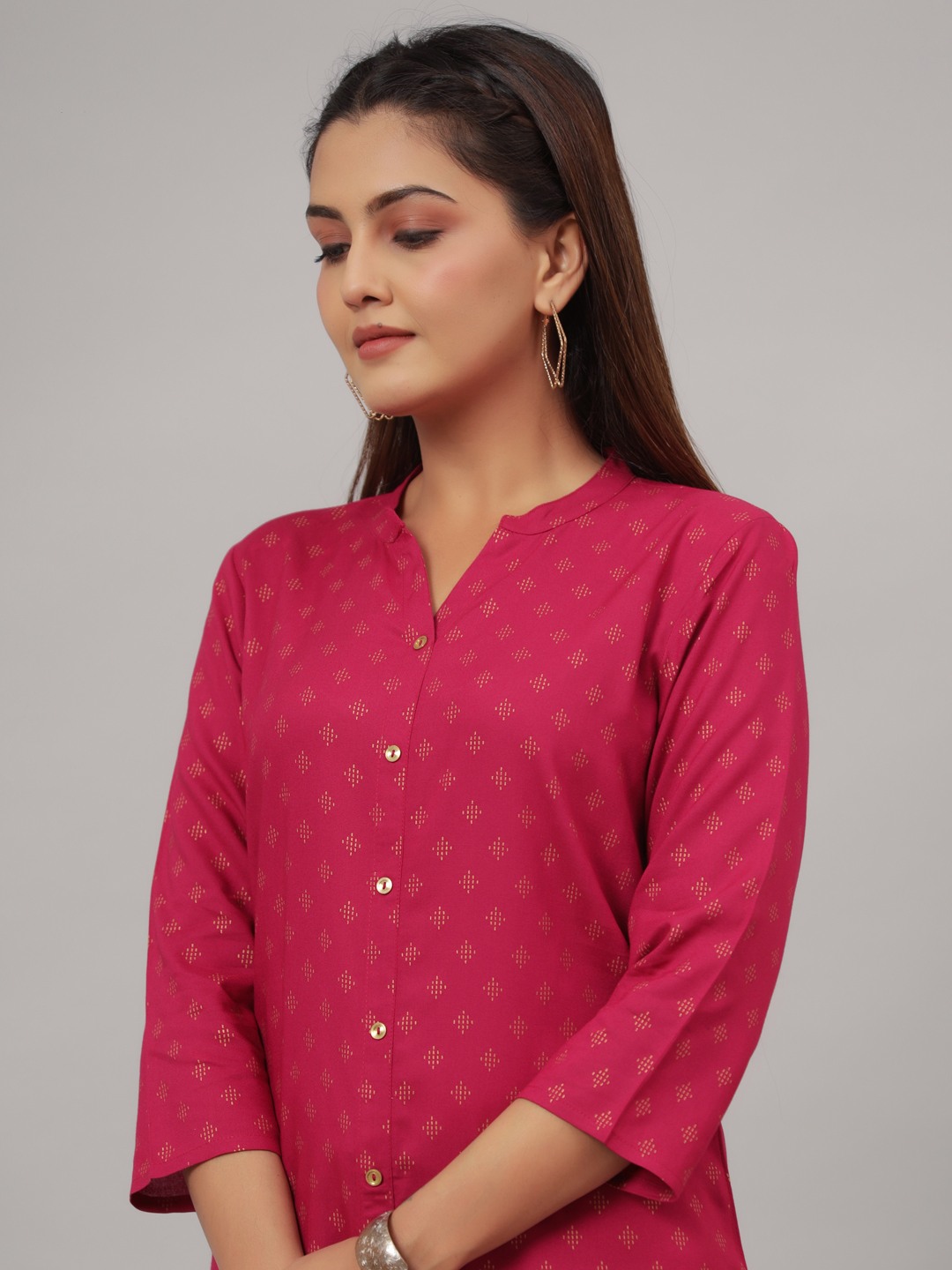 Pink Rayon Printed Straight Top
