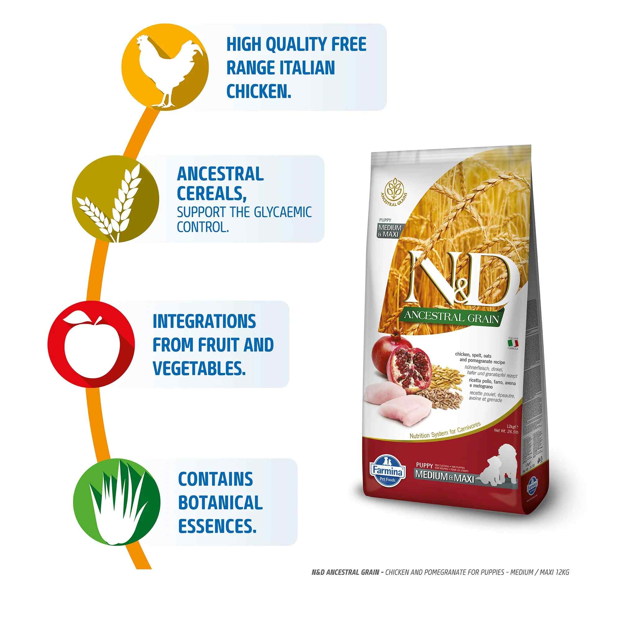 N & D Dog Ancestral Grain Chicken And Pomegranate Puppy Medium - Maxi 12 Kg