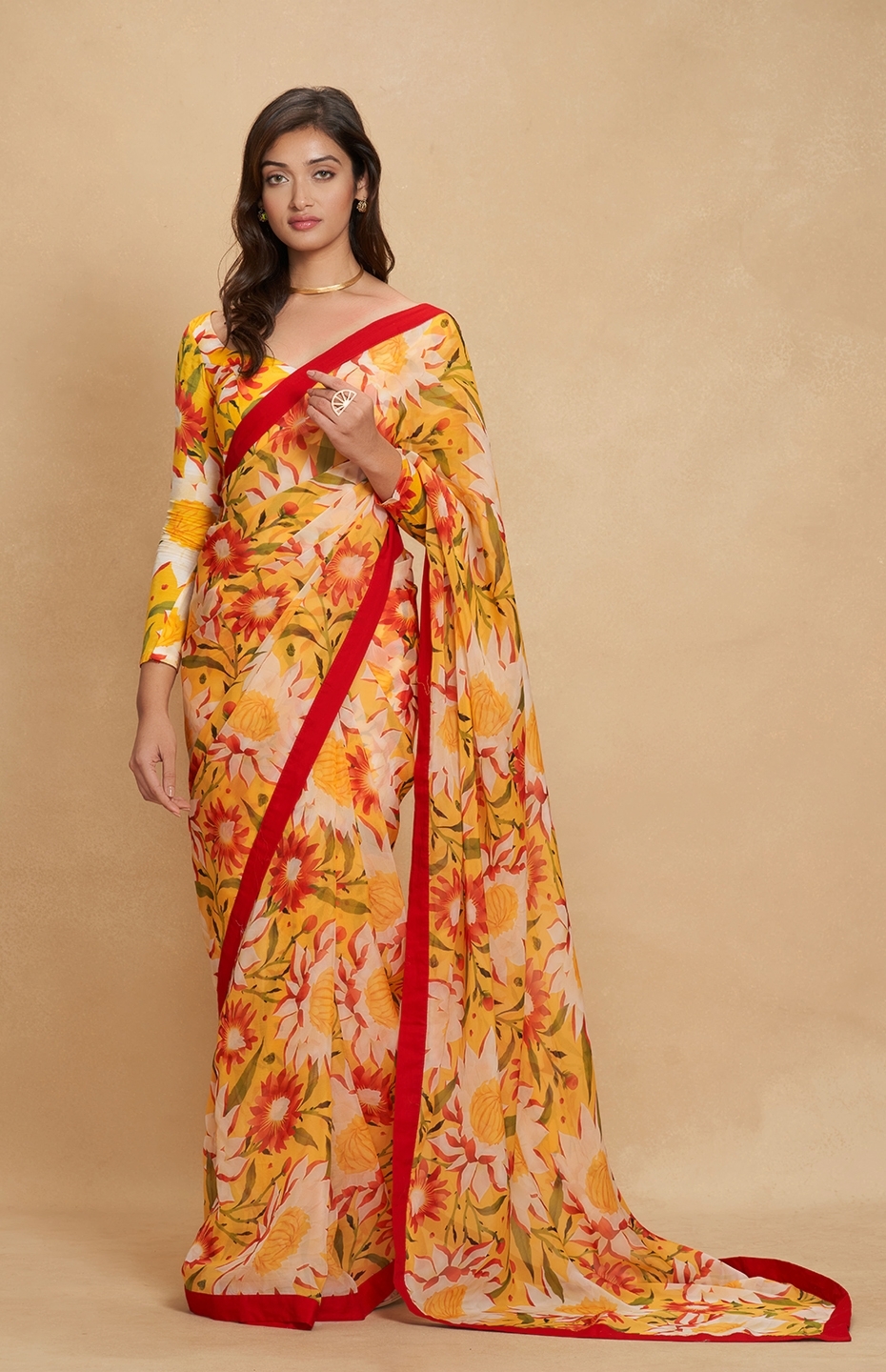 Yellow Printed Saree