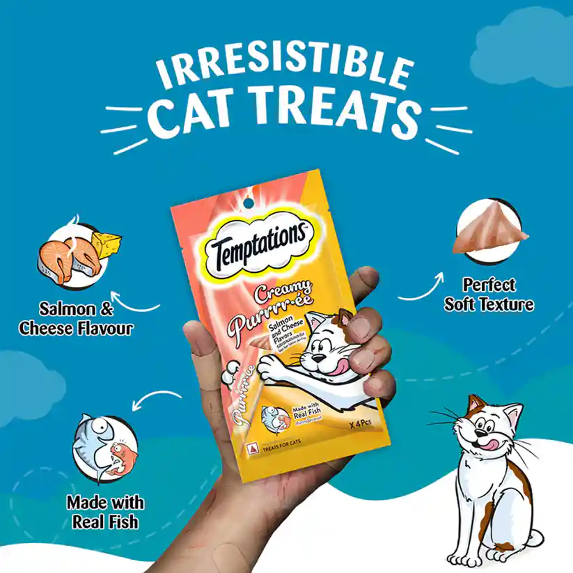 Temptations Creamy Cat Treat, Salmon & Cheese Flavour – 48 g (4 pieces)