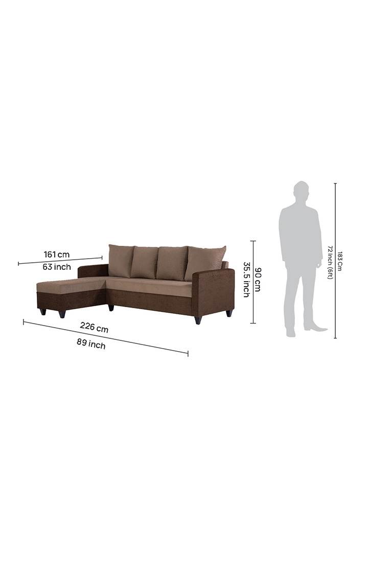 neudot Saya RHS Sectional Sofa for Living Room |6 Person Sofa| Premium Fabric with Cushioned Armrest | 12 Months Warranty| Solid Wood Frame| 6 Seater in Saya Duo Brown Color DIY(Do-It-Yourself)