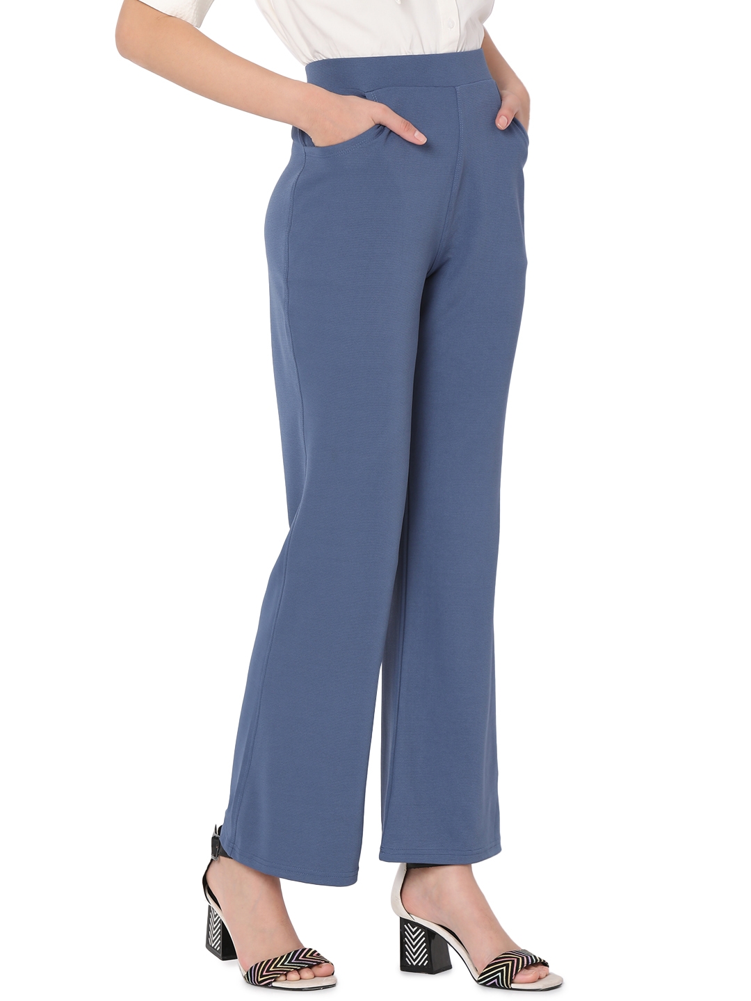 Smarty Pants | Smarty Pants women's cotton lycra bell bottom indigo blue formal trouser 2