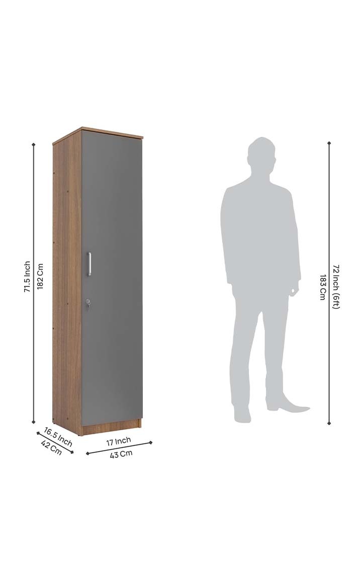 neudot Adona Engineered Wood Single Door Wardrobe - Grey