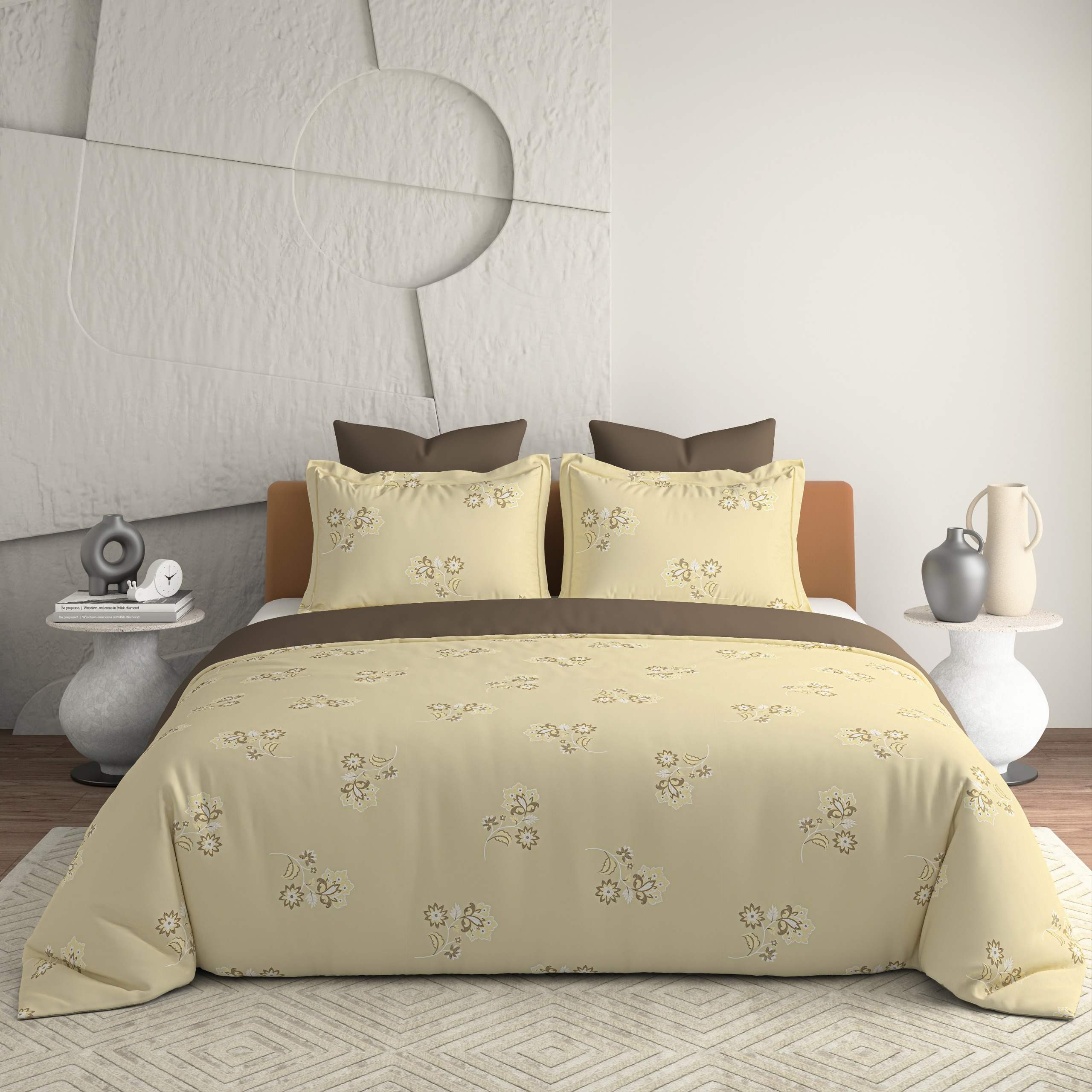 Bellagio Jovial Pearl Beige Cotton 3pc King Size BedSheet Set