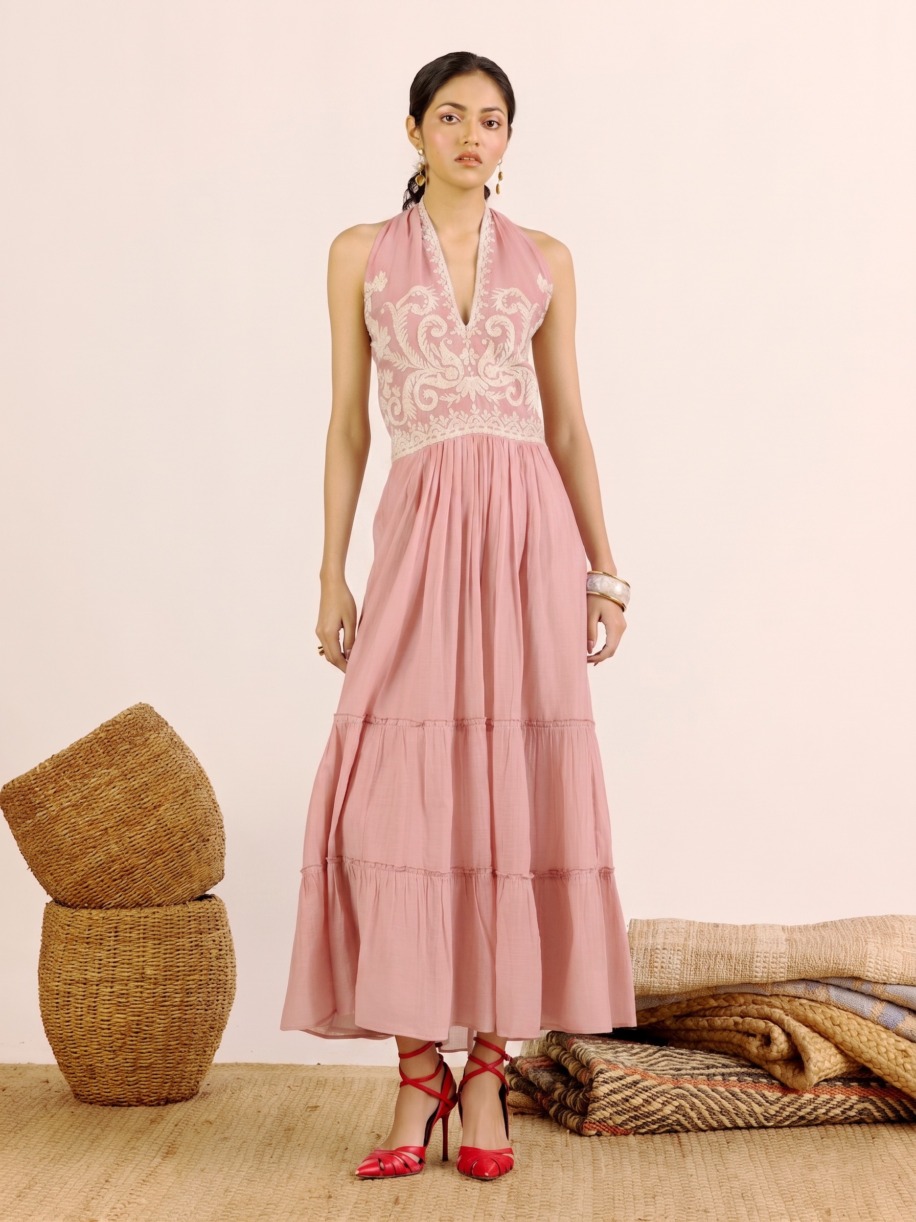 Pink Nilambiri Solid Long Dress